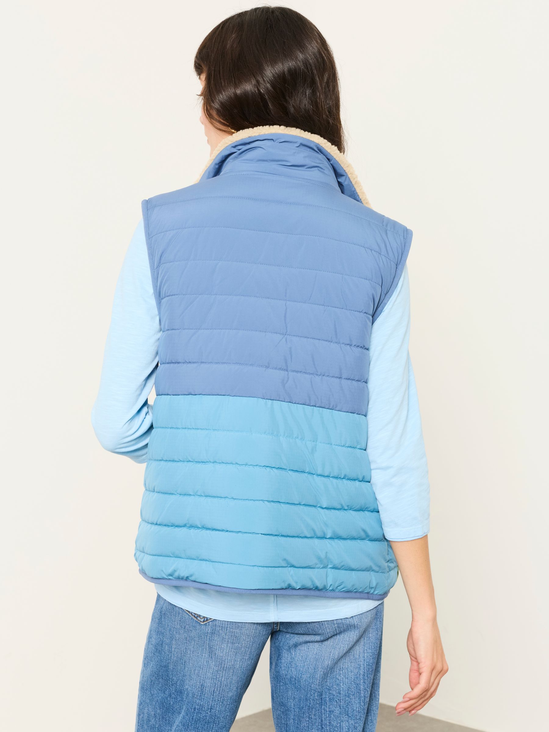 Luna Reversible Blue Colourblock Padded Borg Fleece Gilet - Image 6 of 9