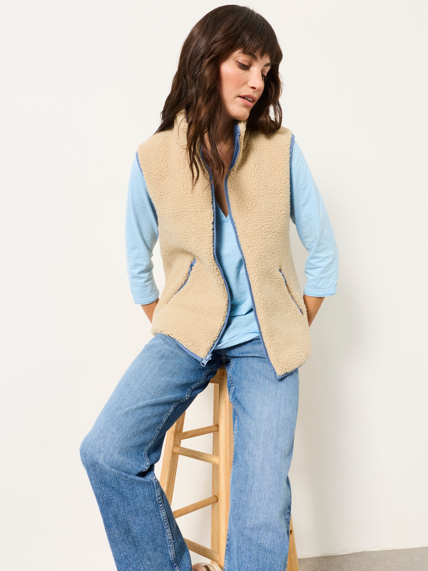 Luna Reversible Blue Colourblock Padded Borg Fleece Gilet - Image 7 of 9