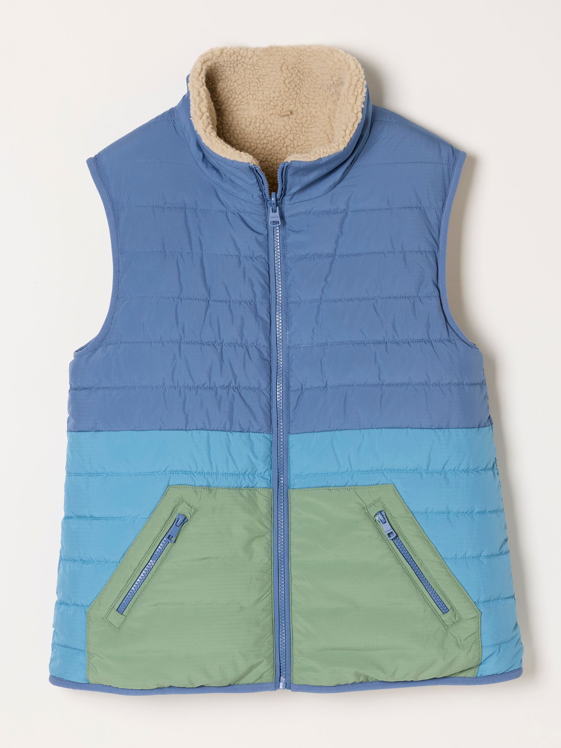 Luna Reversible Blue Colourblock Padded Borg Fleece Gilet - Image 8 of 9