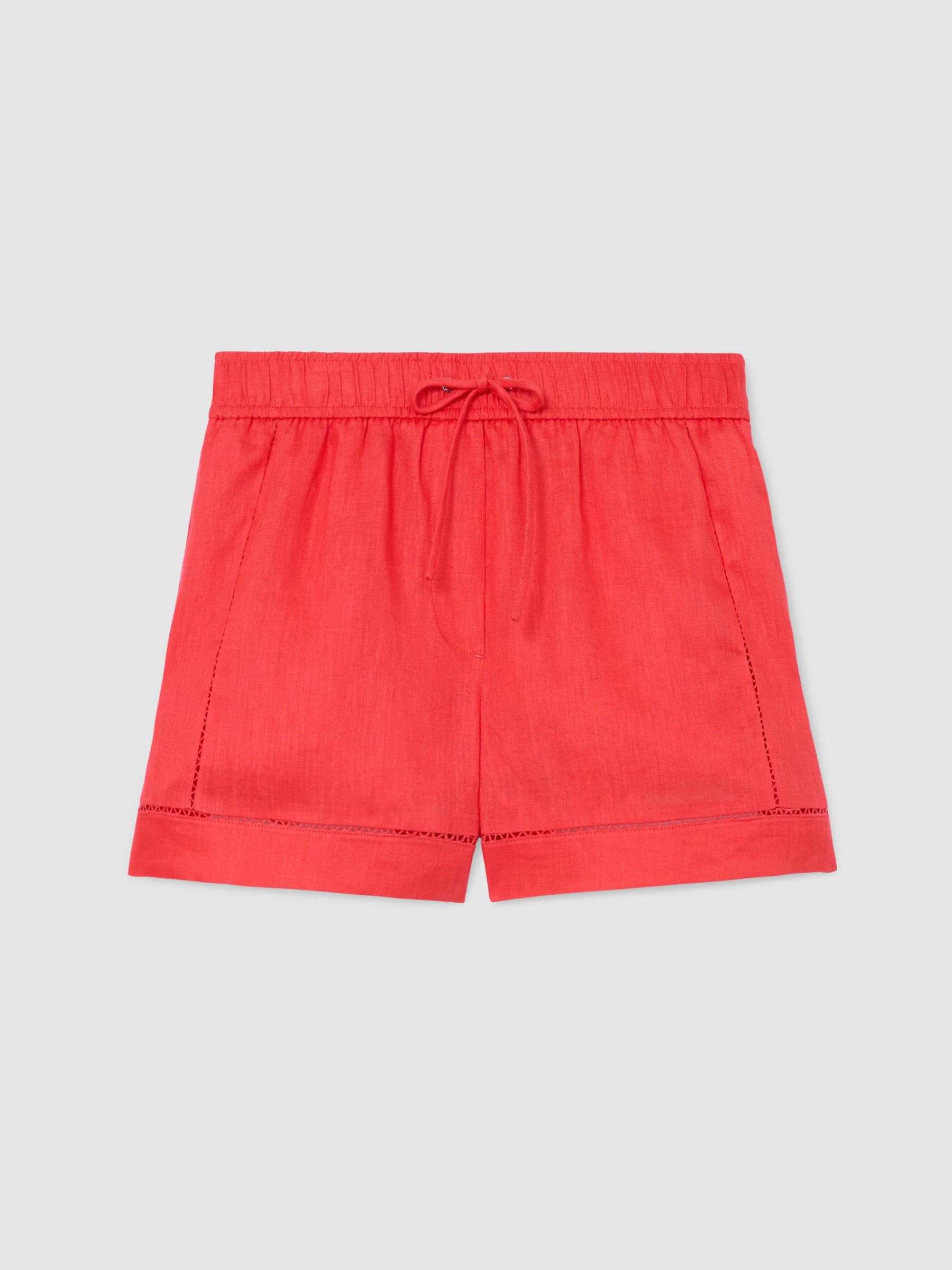 Linen Ladder-Embroidery Shorts in Coral - Image 2 of 7
