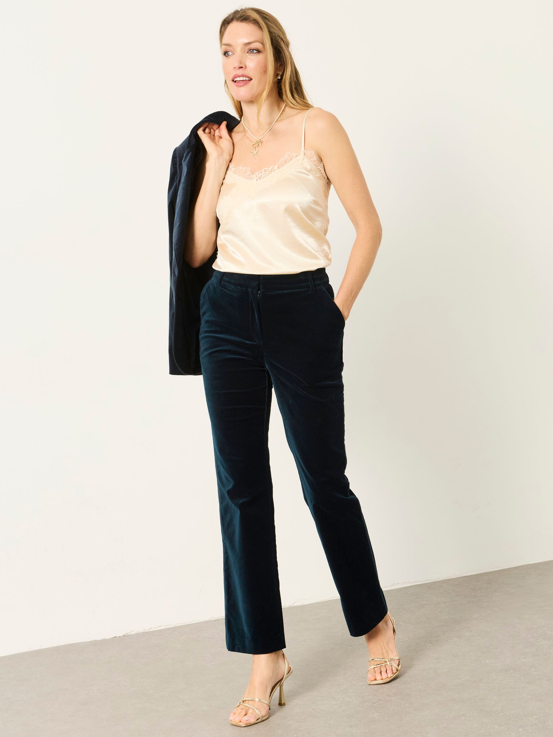 Teal Blue Mabel Velvet Tailored Trousers - Image 3 of 7
