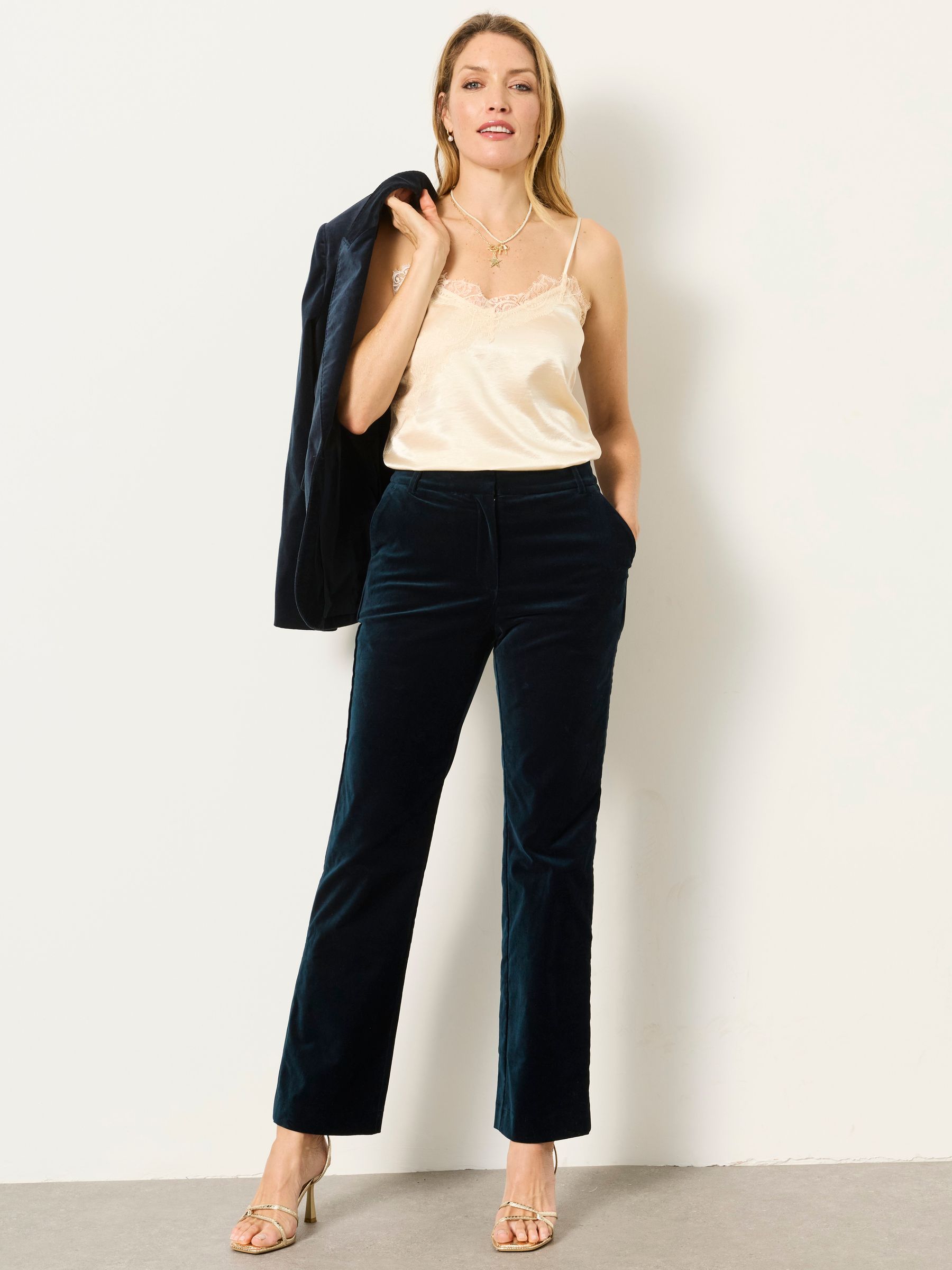 Teal Blue Mabel Velvet Tailored Trousers - Image 4 of 7