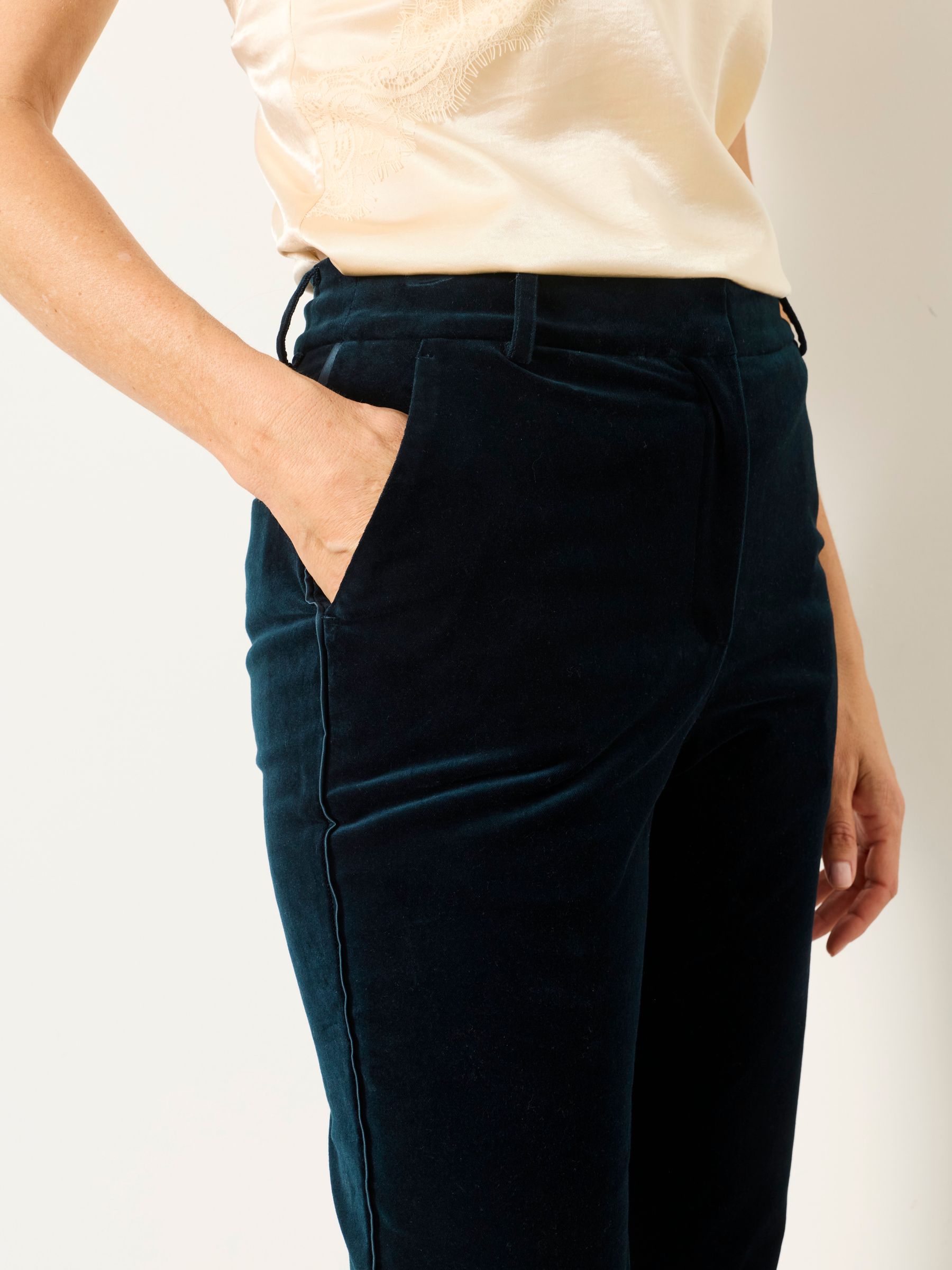 Teal Blue Mabel Velvet Tailored Trousers - Image 5 of 7