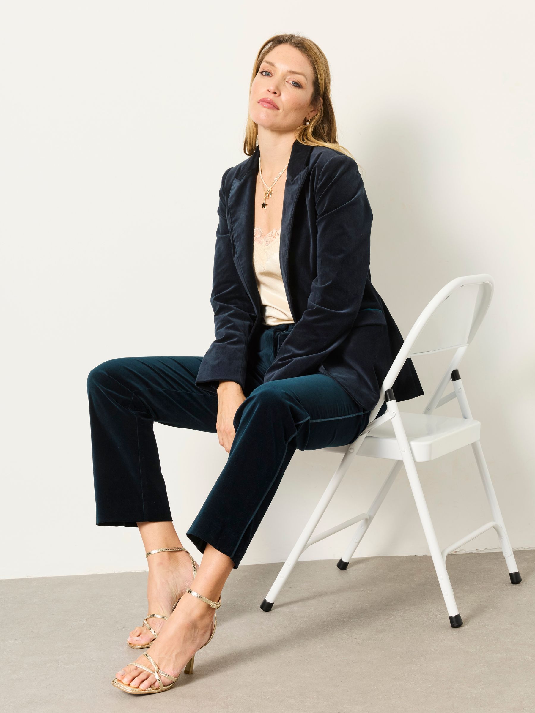 Teal Blue Mabel Velvet Tailored Trousers - Image 6 of 7
