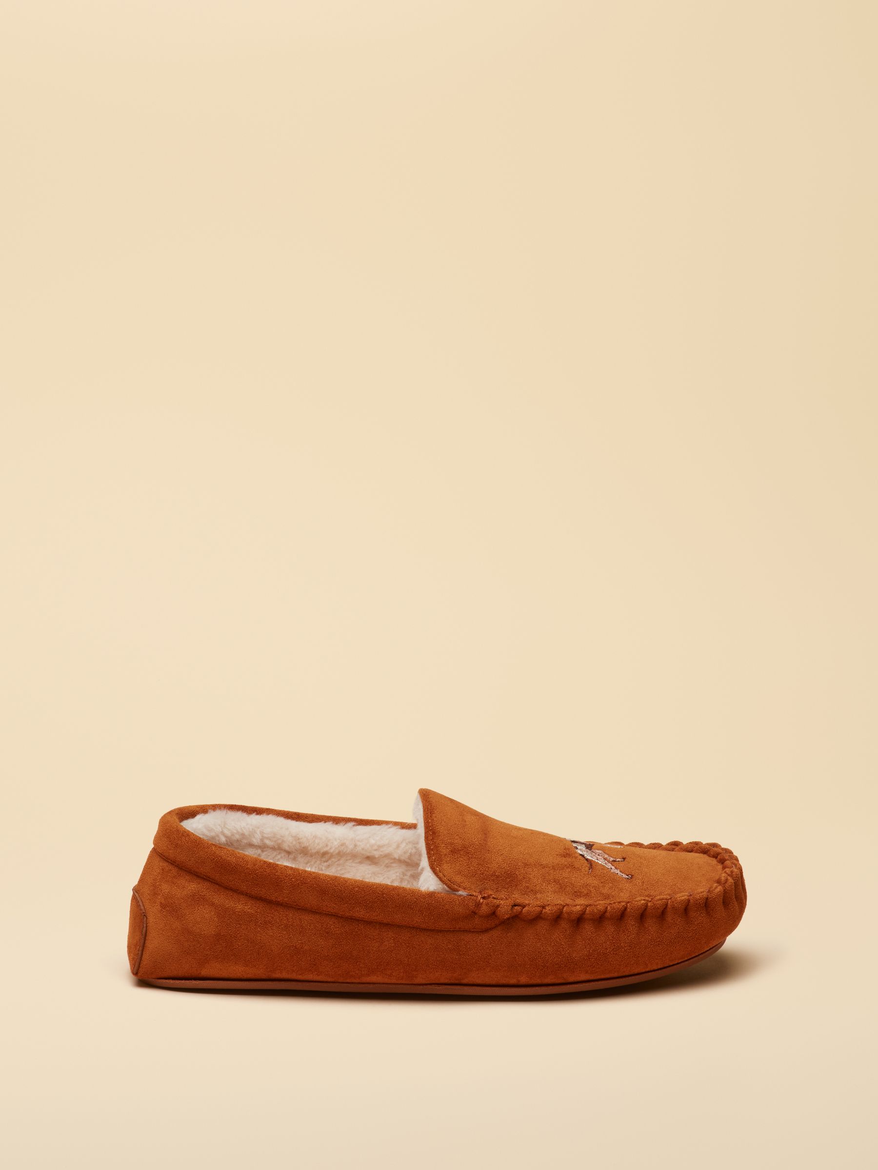 Moccasin Tan Brown Embroidered Slippers - Image 3 of 6