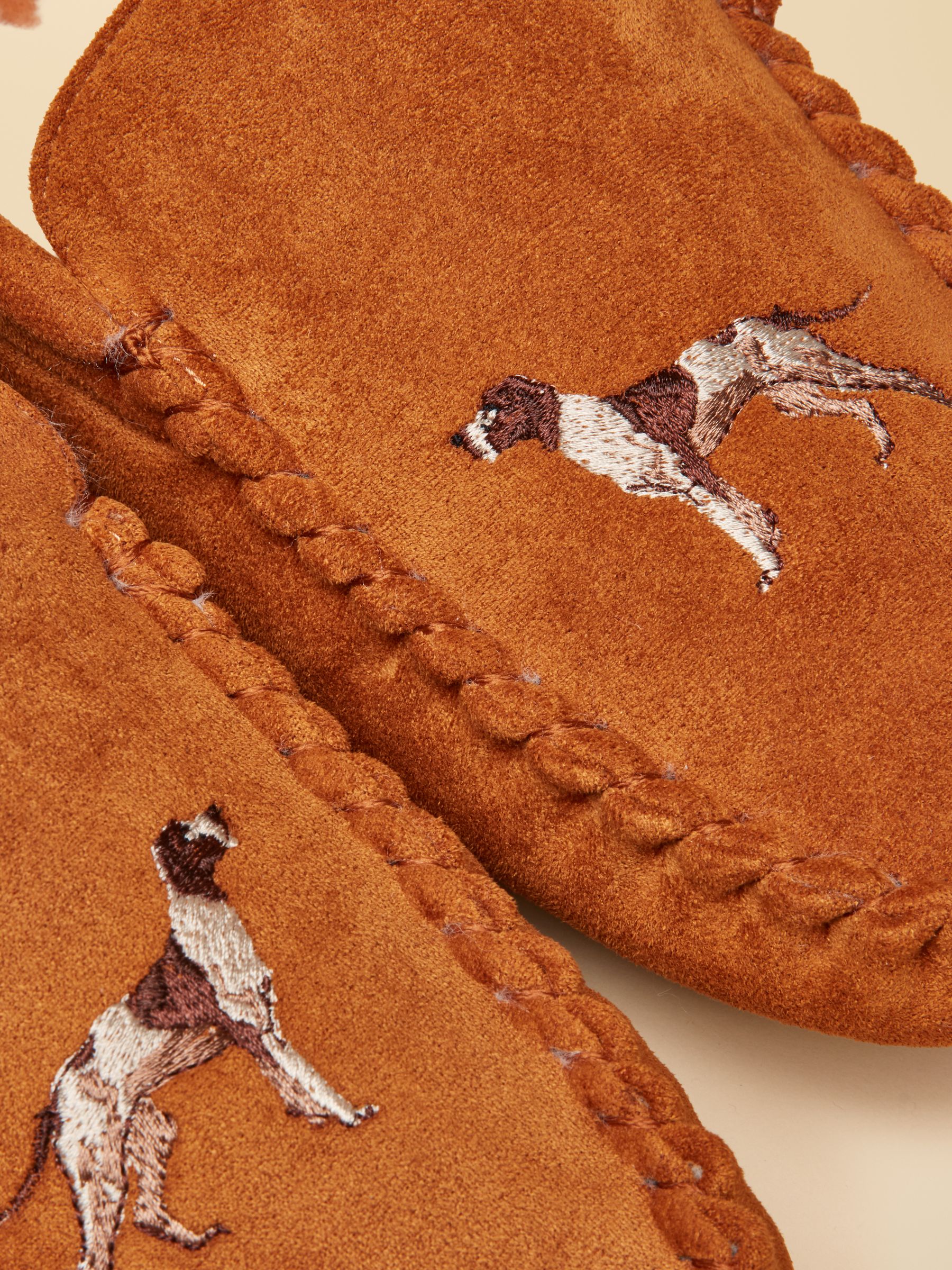 Moccasin Tan Brown Embroidered Slippers - Image 4 of 6