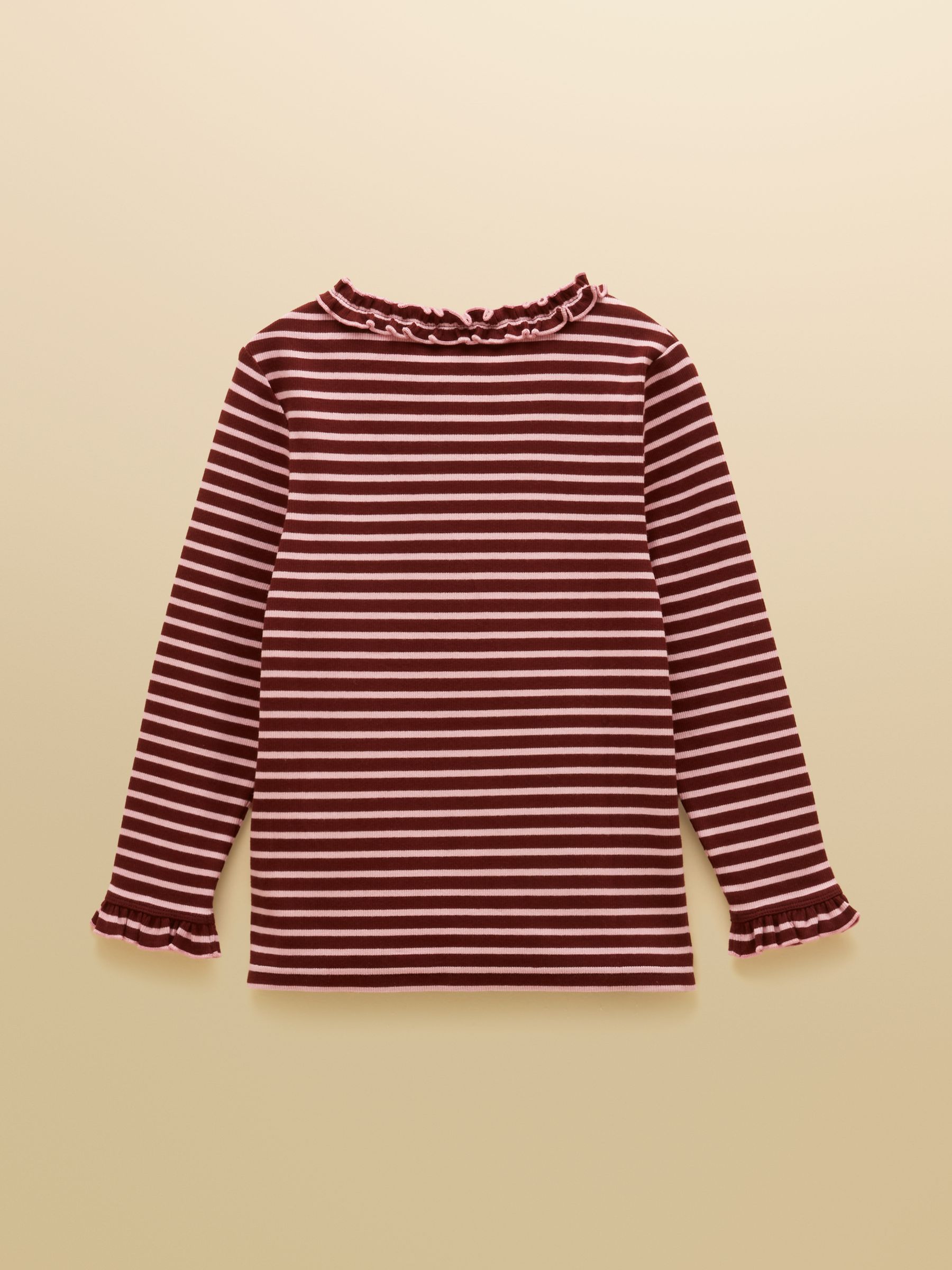 Girls' Sophie Brown & Pink Striped Long Sleeve Ribbed Top - Image 2 of 4