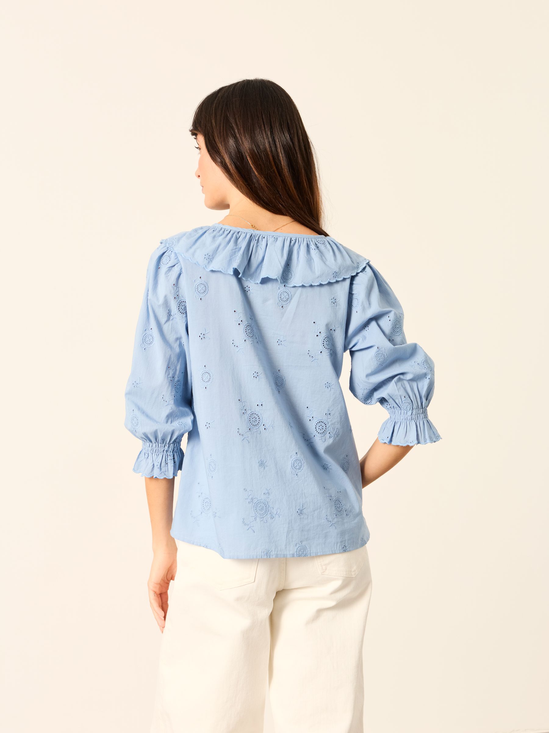 Carly Blue Petite Broderie Blouse - Image 2 of 5 Carly Blue Petite Broderie Blouse - Image 2 of 5