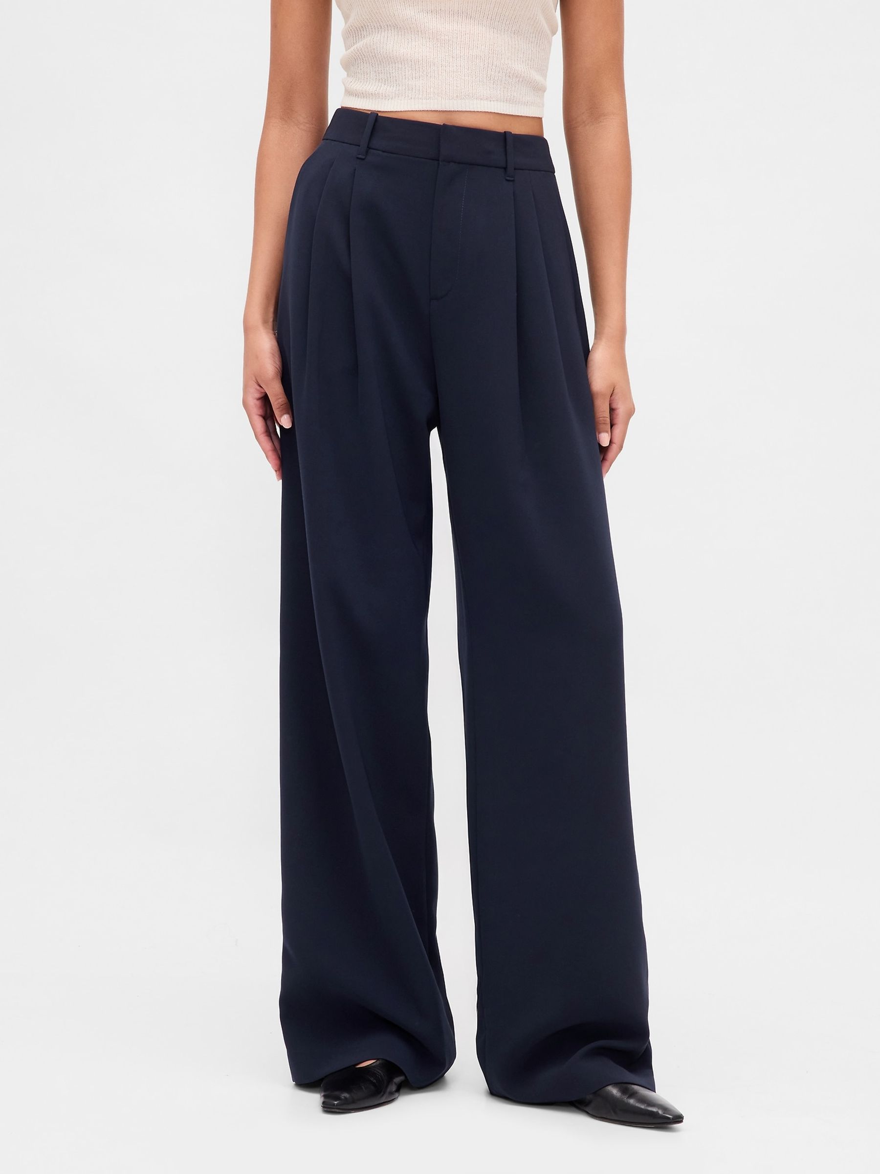 Navy 365 High Waisted Pleated Trousers - Image 1 of 6