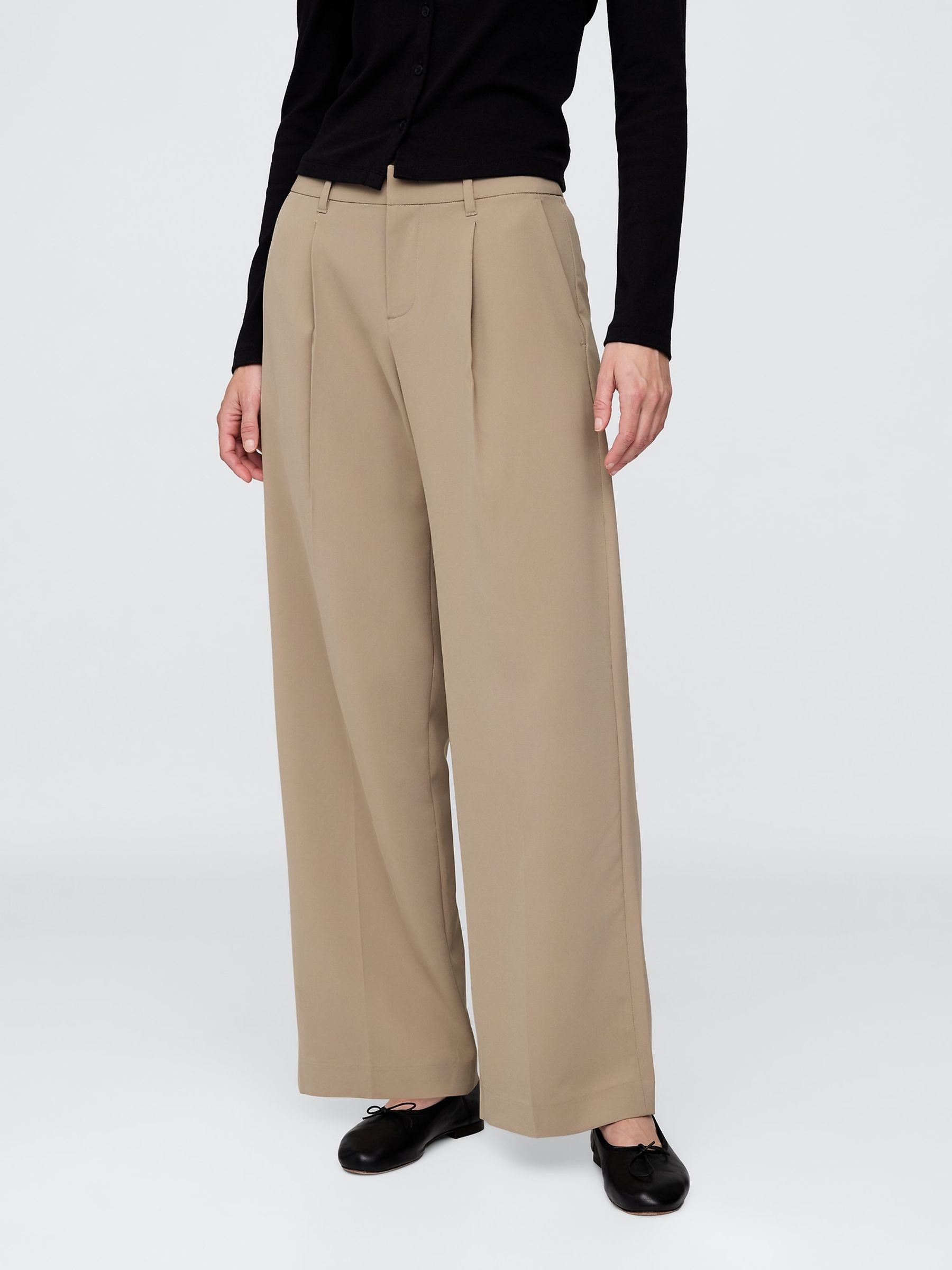 Beige 365 Low Rise Pleated Wide Leg Trousers - Image 1 of 6
