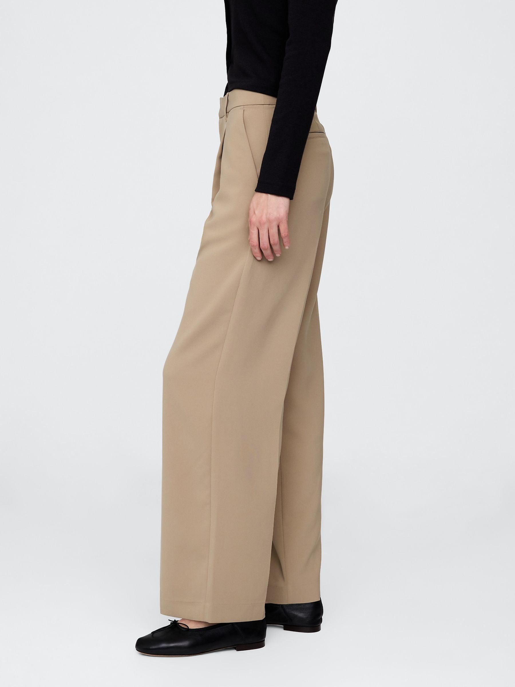 Beige 365 Low Rise Pleated Wide Leg Trousers - Image 3 of 6