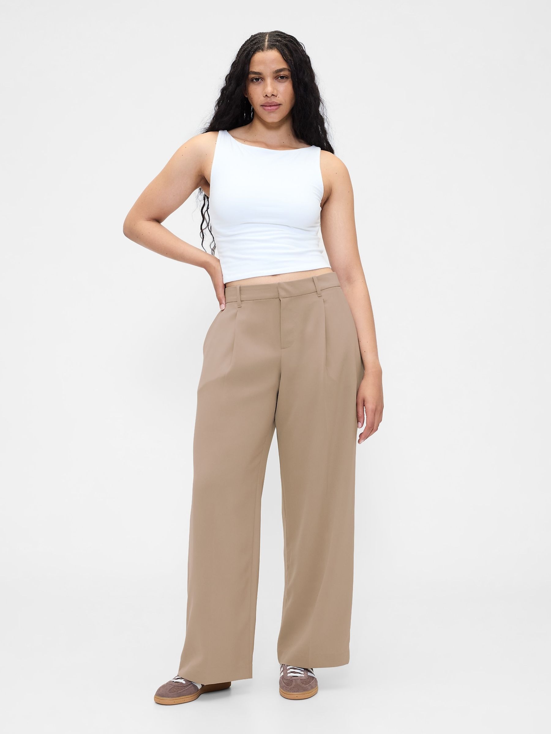 Beige 365 Low Rise Pleated Wide Leg Trousers - Image 5 of 6