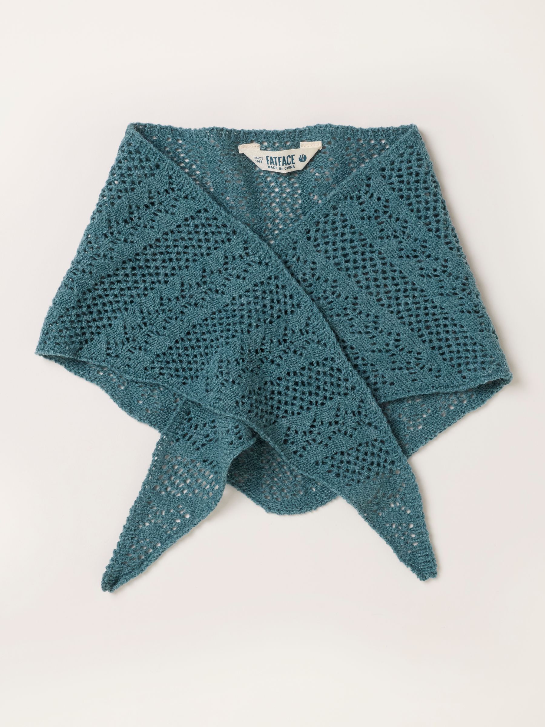 Teal Blue Pointelle Triangle Scarf - Image 1 of 3
