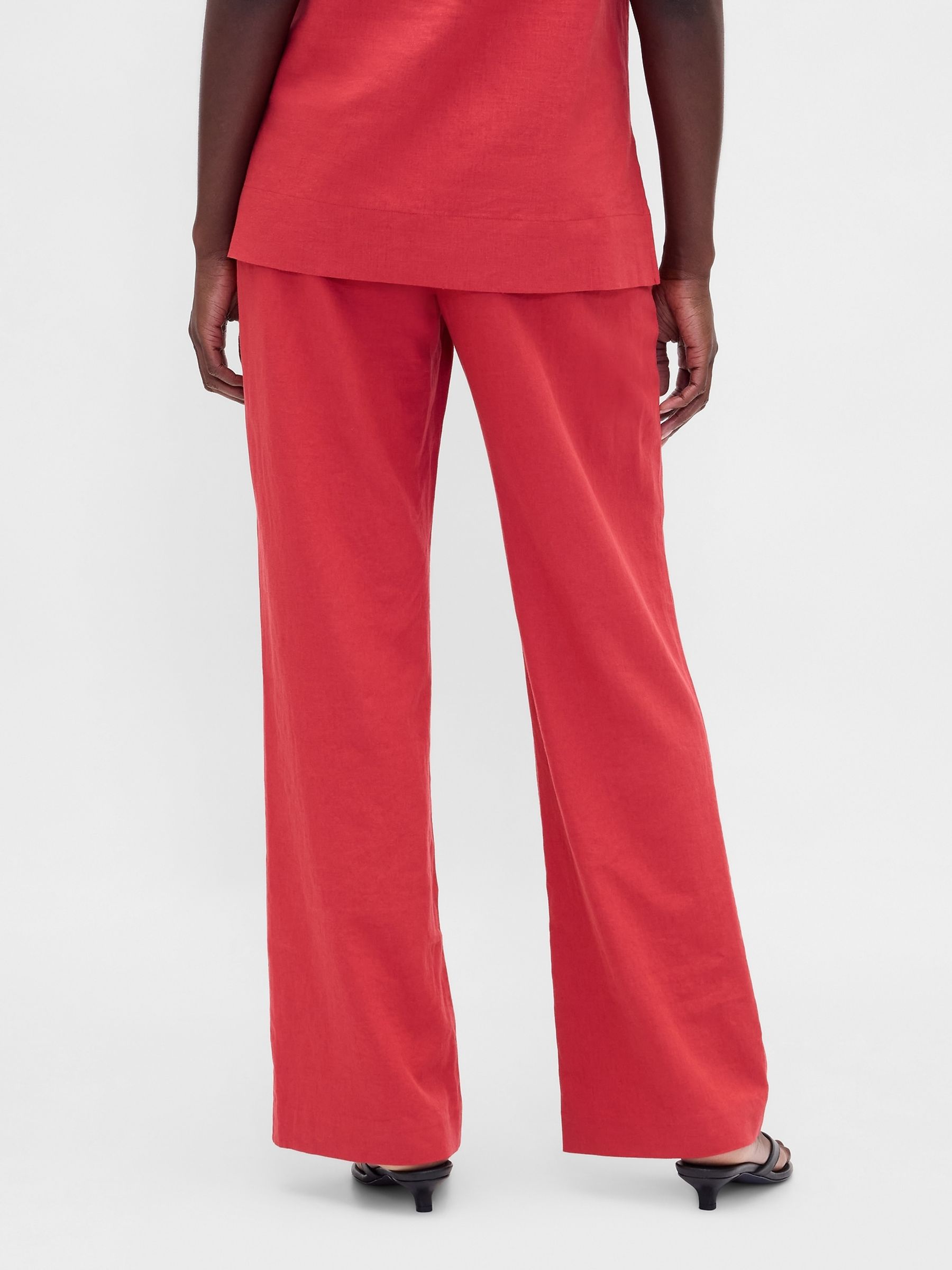 Red Low Rise Linen-Blend Flare Trousers - Image 2 of 4