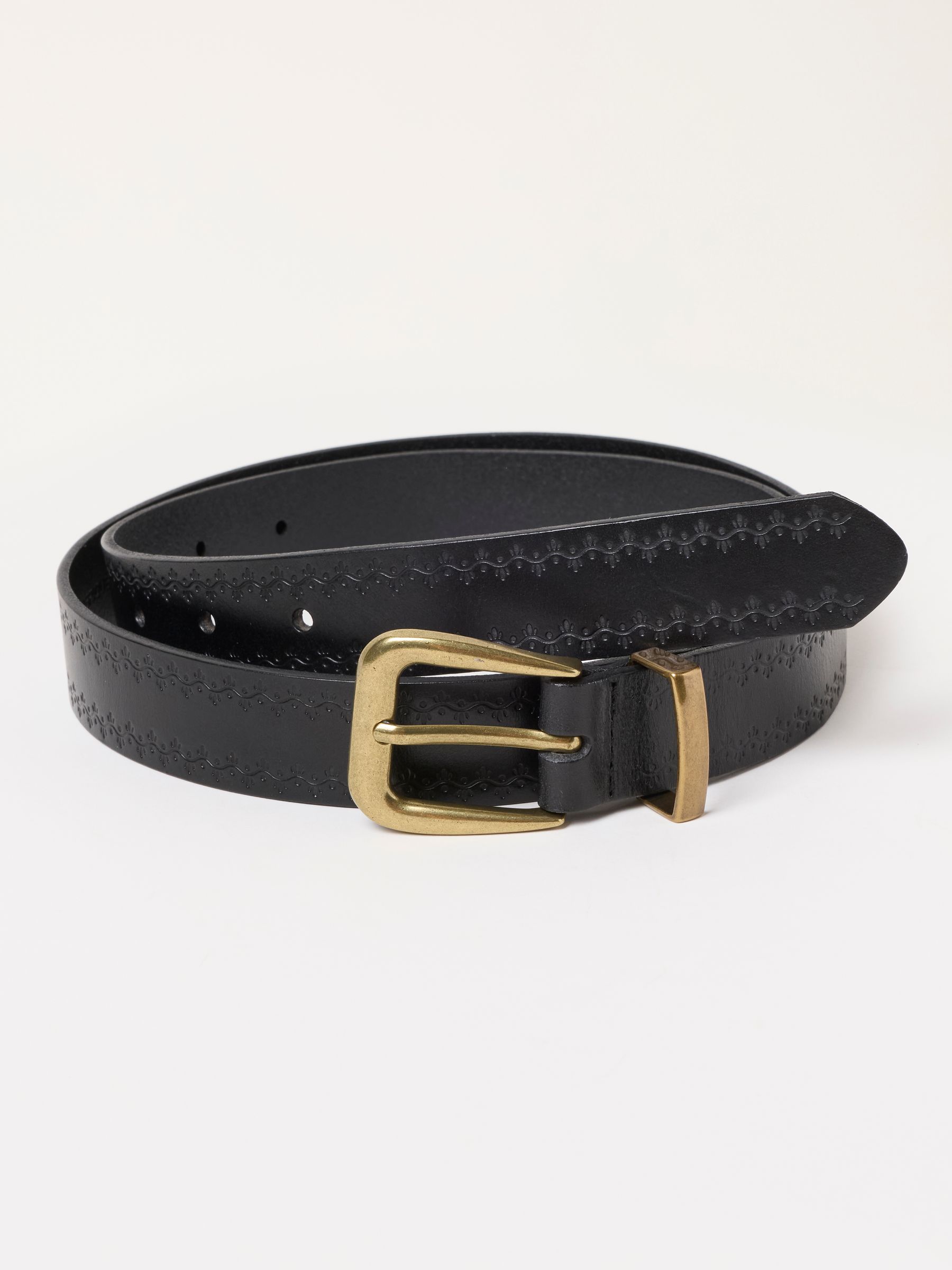 Black Floral Embossed Leather Belt - Image 1 of 3