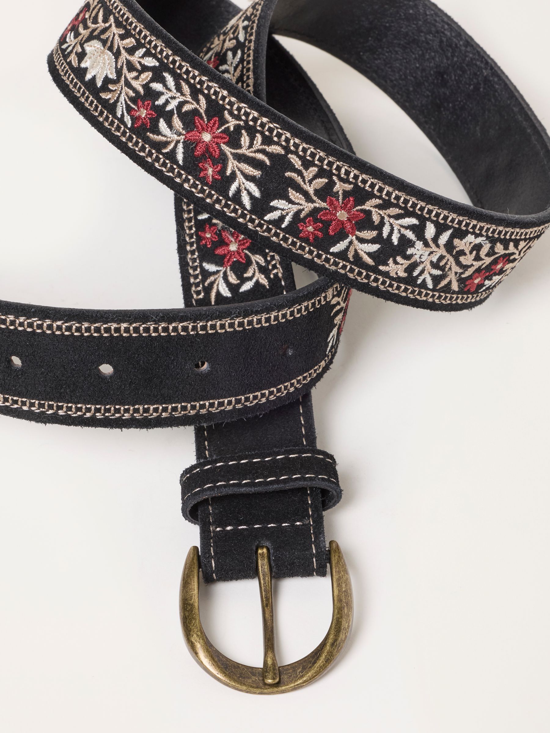 Black Floral Embroidered Suede Belt - Image 2 of 3 Black Floral Embroidered Suede Belt - Image 2 of 3