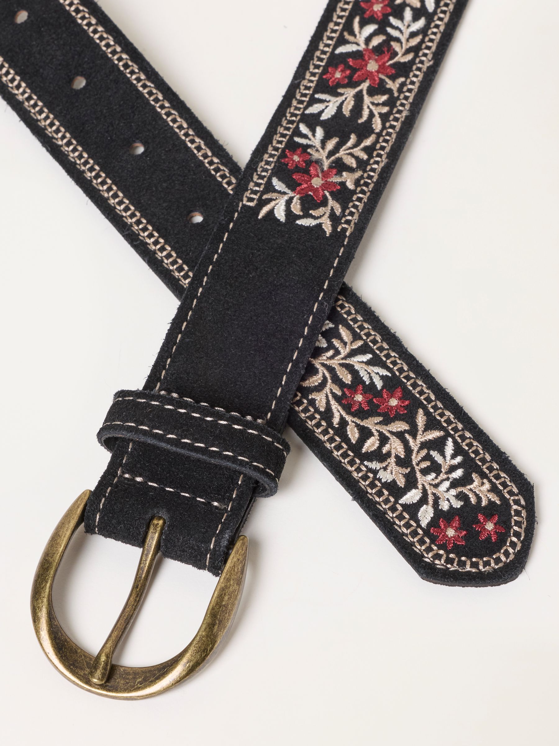 Black Floral Embroidered Suede Belt - Image 3 of 3