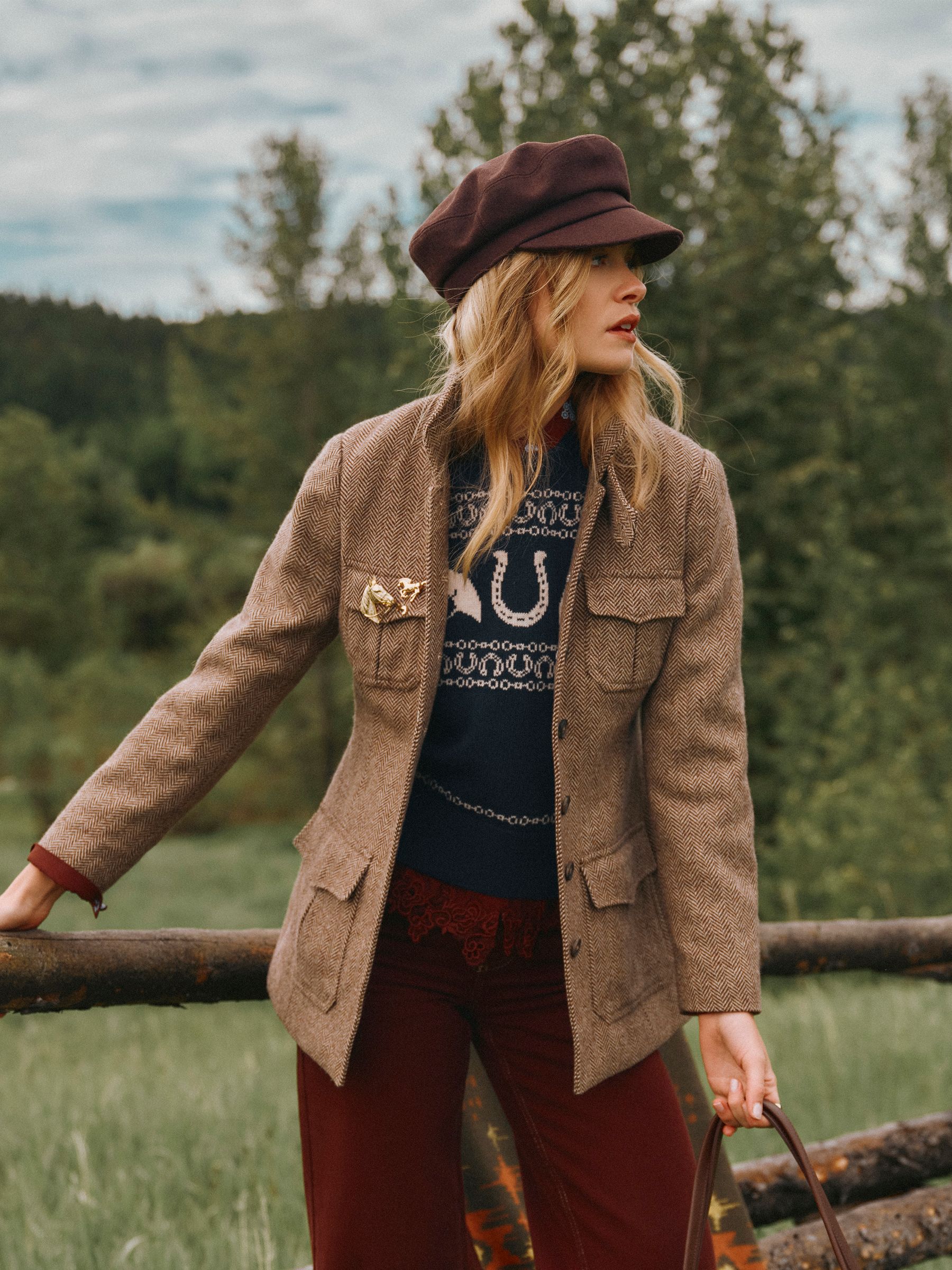 Saddlebury Brown Wool Blend Herringbone Jacket - Image 1 of 13 Saddlebury Brown Wool Blend Herringbone Jacket - Image 1 of 13