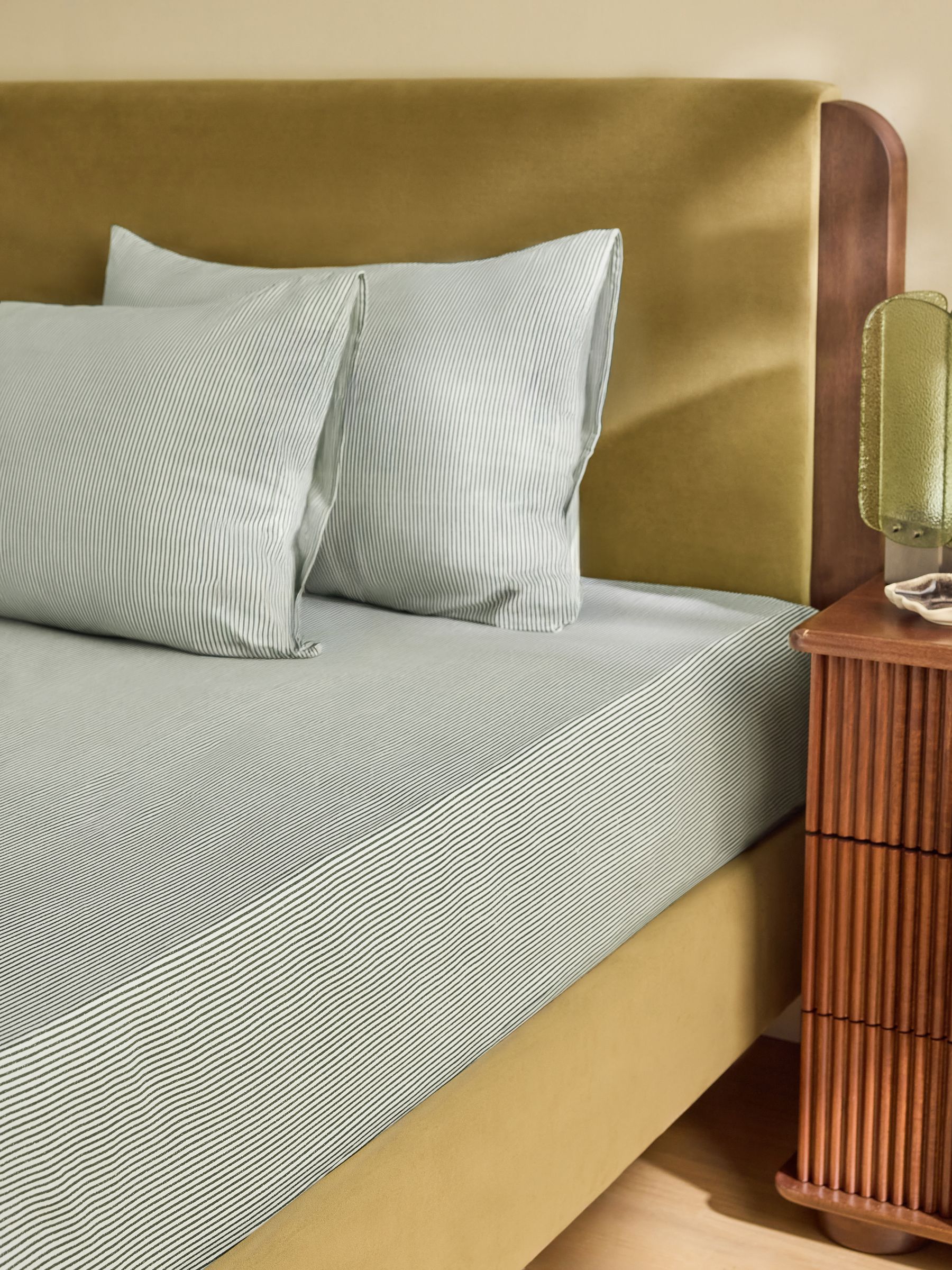 Ansel Stripe Deep Fitted Sheet in Green - Image 1 of 4 Ansel Stripe Deep Fitted Sheet in Green - Image 1 of 4