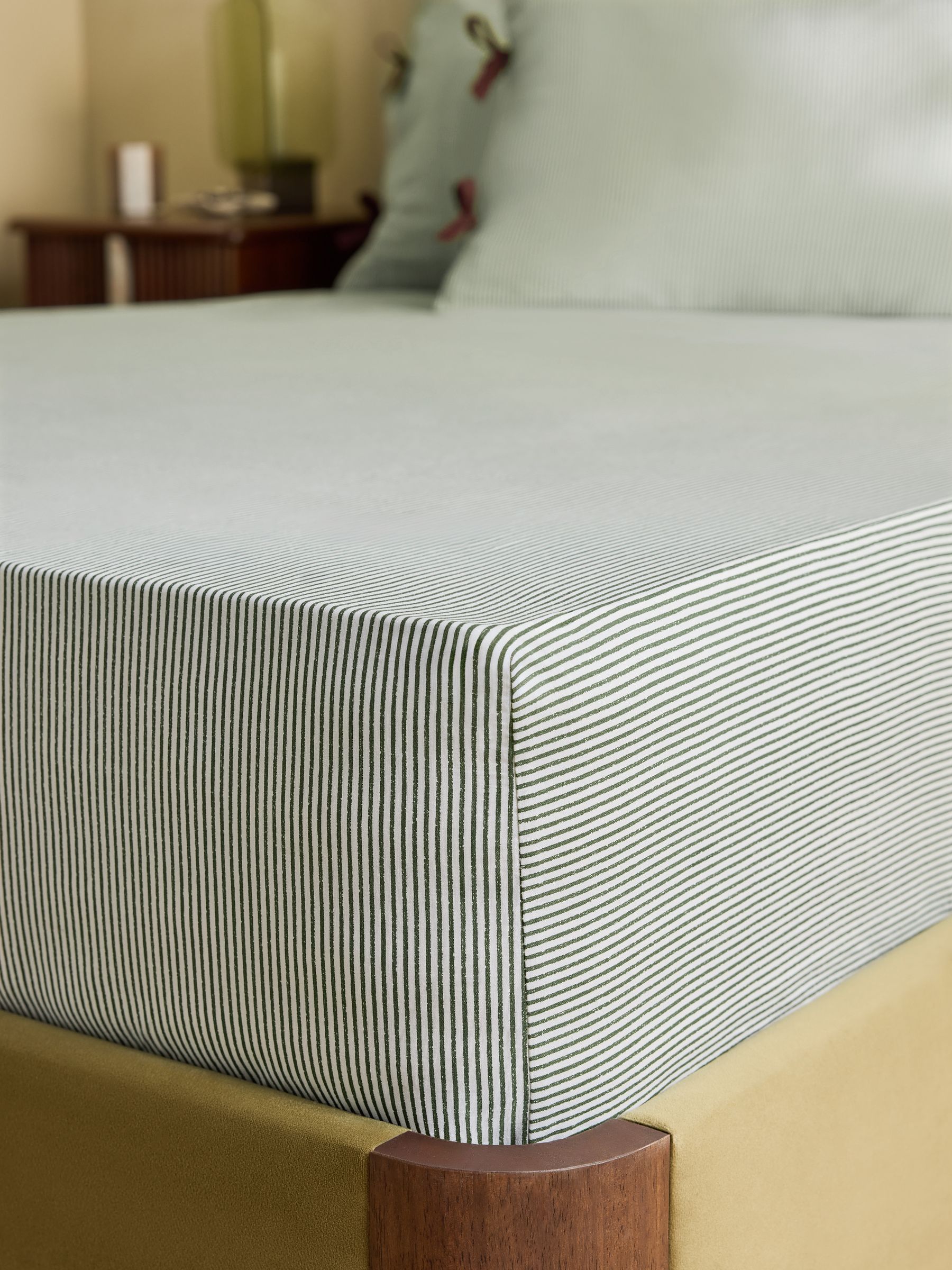 Ansel Stripe Deep Fitted Sheet in Green - Image 4 of 4