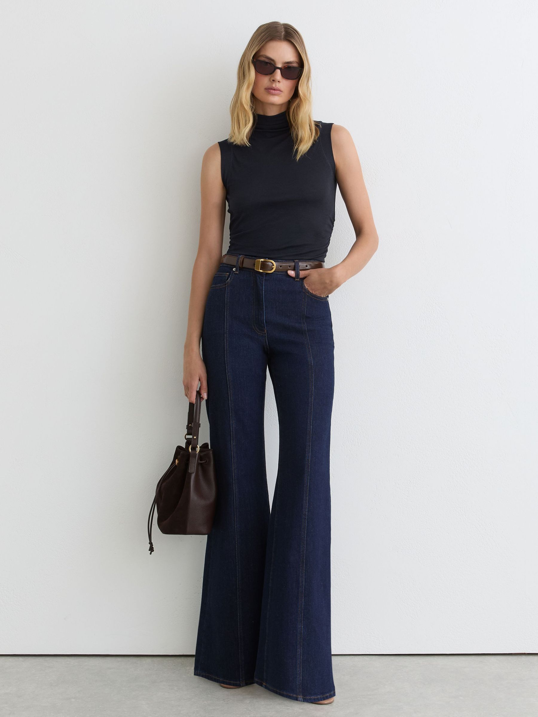 Funnel-Neck Jersey-Knit Vest With Wool in Navy - Image 1 of 4