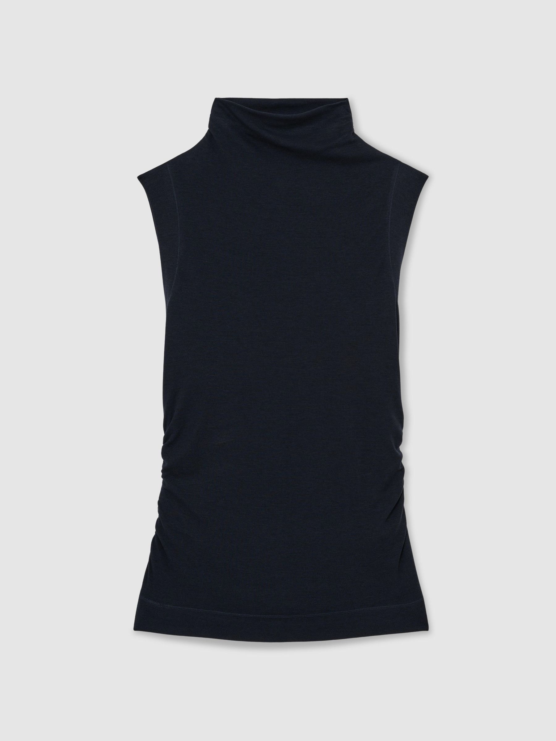 Funnel-Neck Jersey-Knit Vest With Wool in Navy - Image 2 of 4