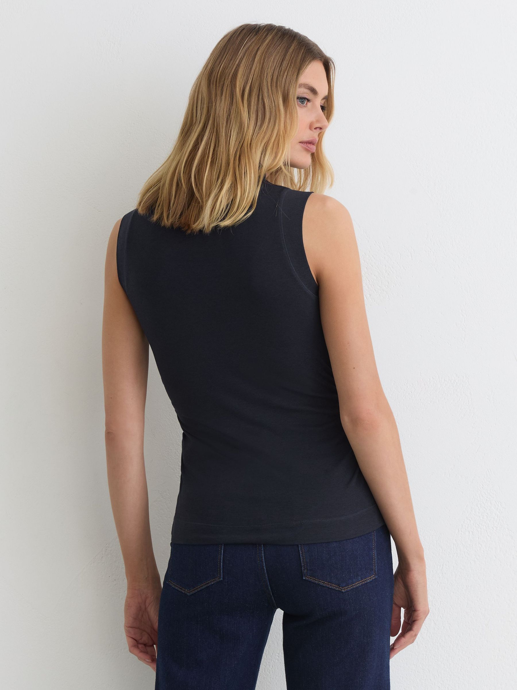 Funnel-Neck Jersey-Knit Vest With Wool in Navy - Image 3 of 4