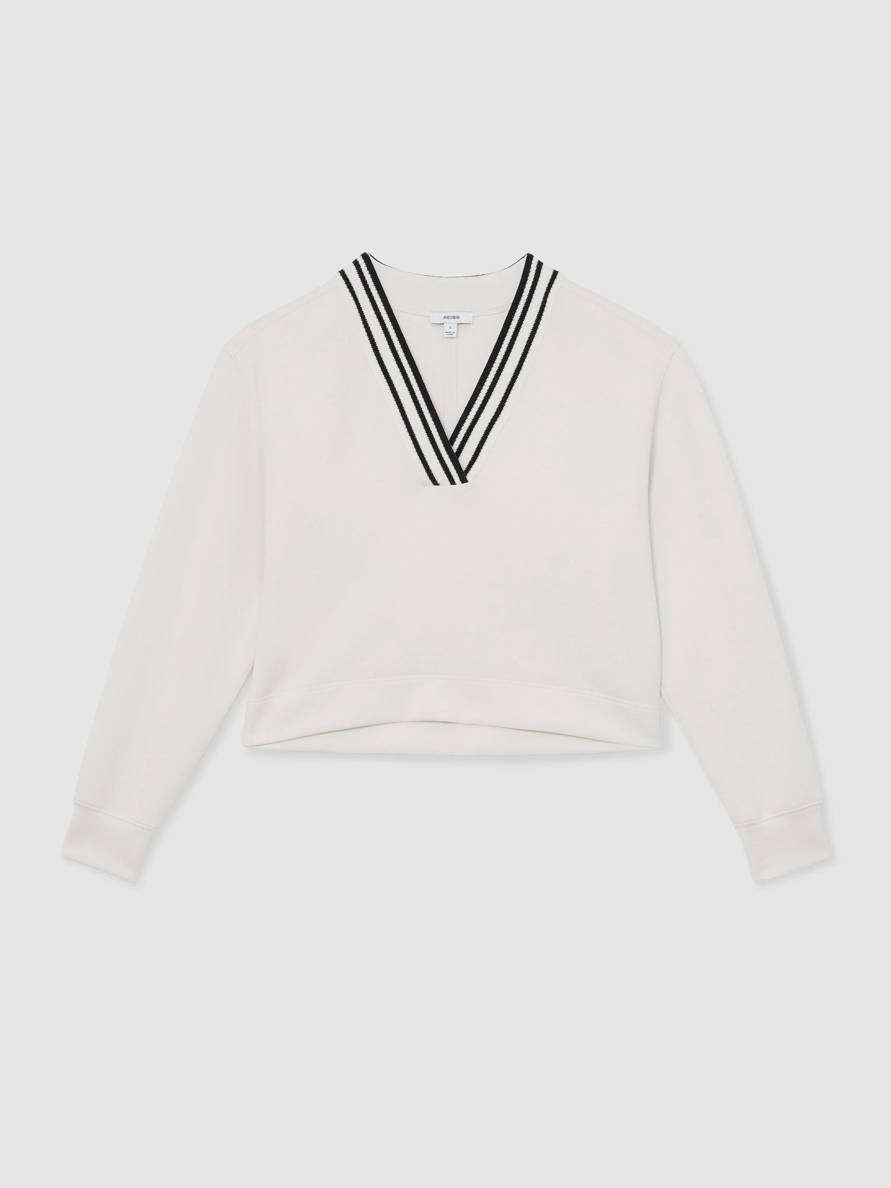 Premium Interlock Tipped Cropped Sweatshirt in Ivory - Image 2 of 5