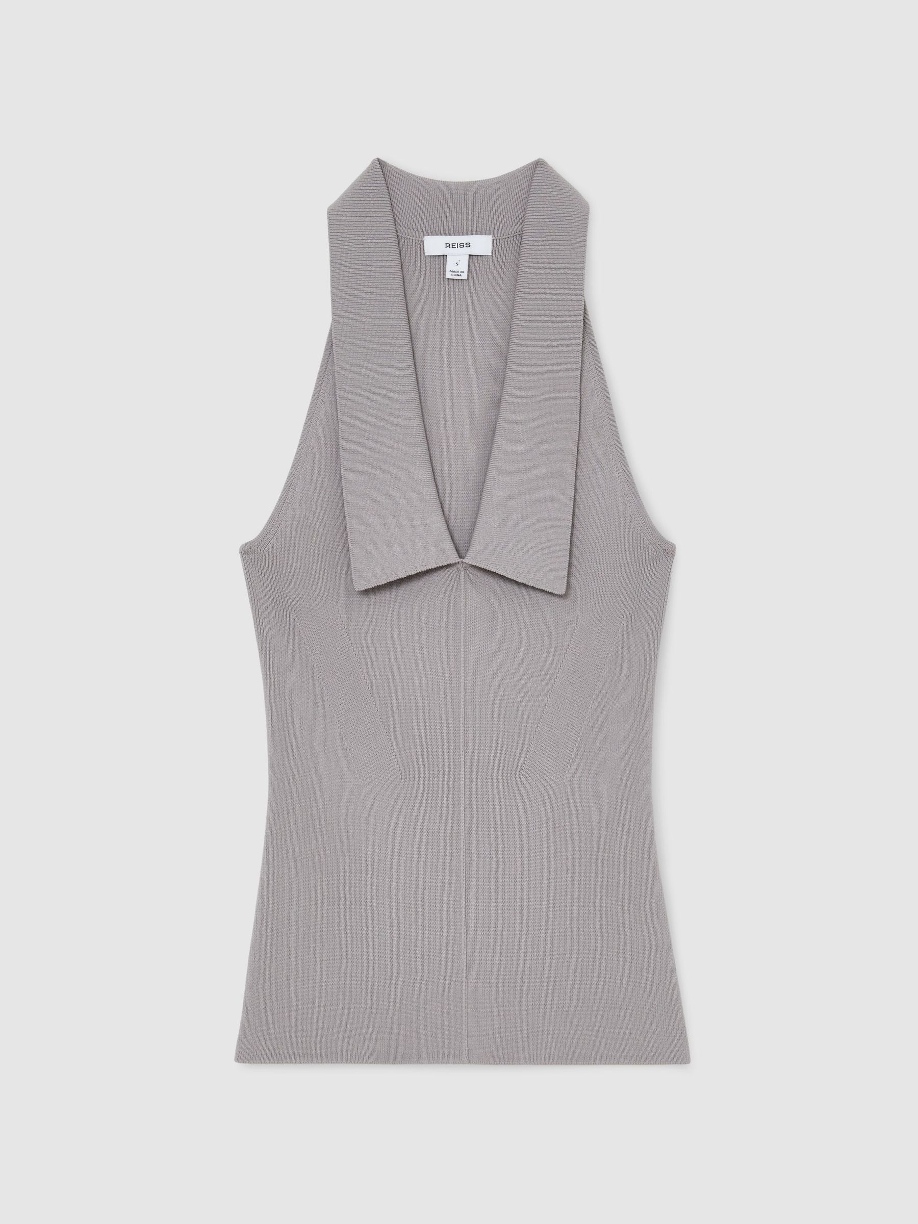 Collared Rib-Knit Vest in Grey - Image 2 of 6