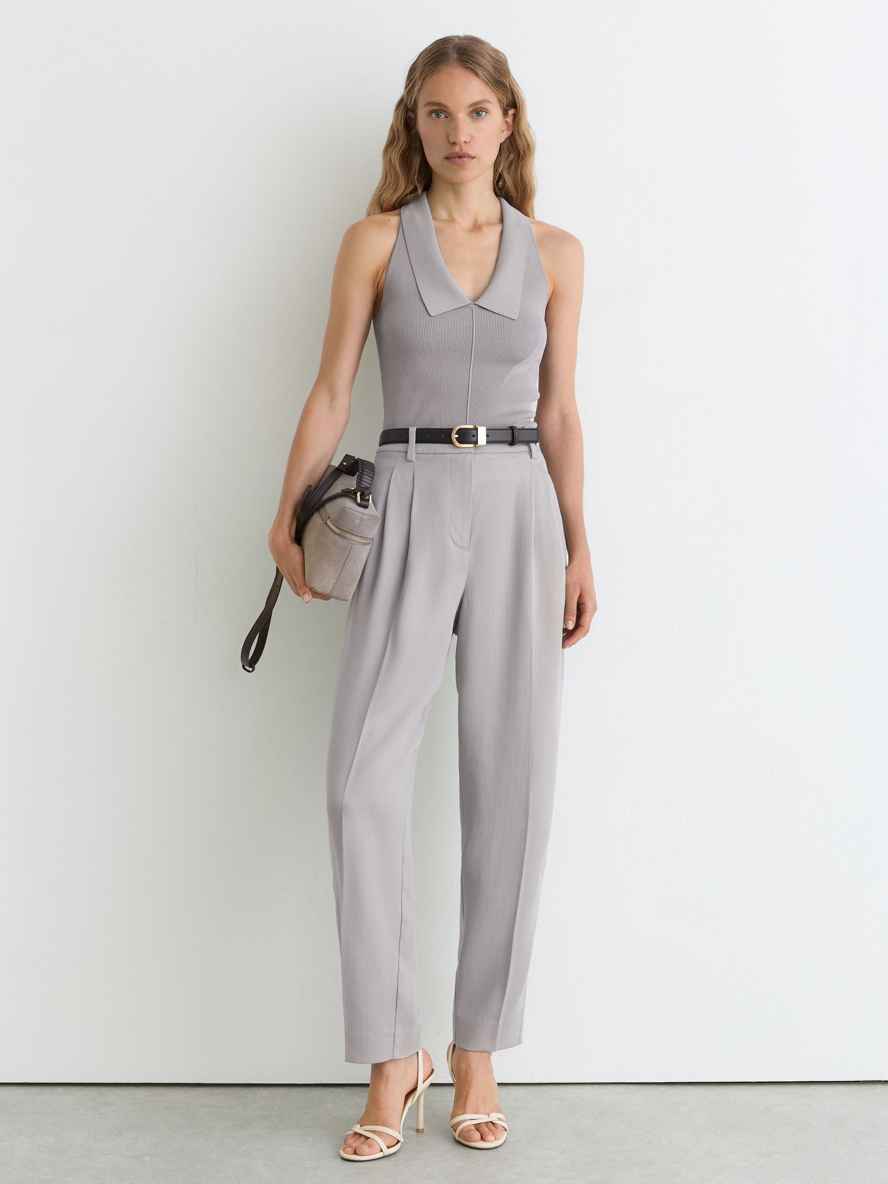 Collared Rib-Knit Vest in Grey - Image 3 of 6