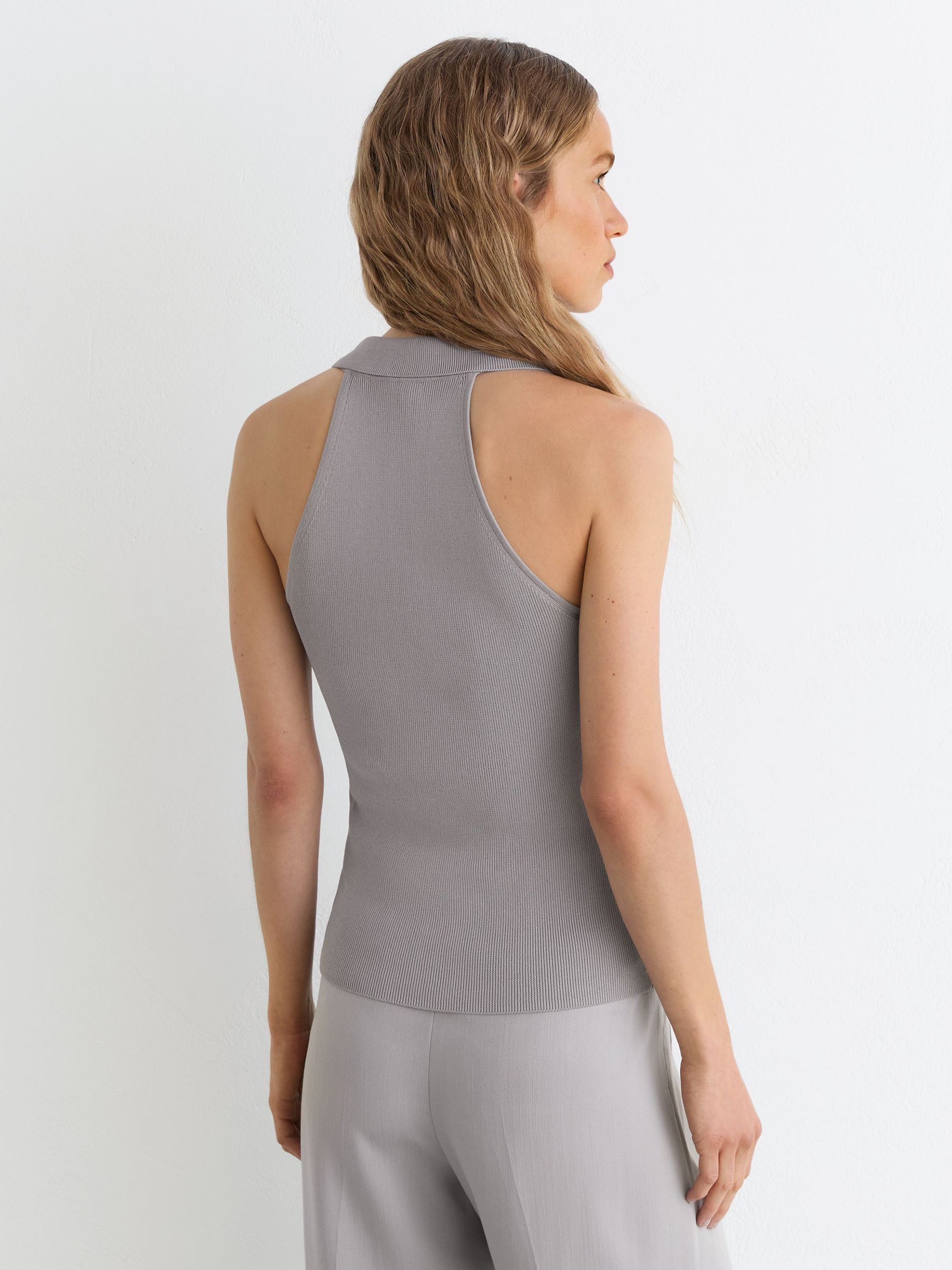 Collared Rib-Knit Vest in Grey - Image 5 of 6
