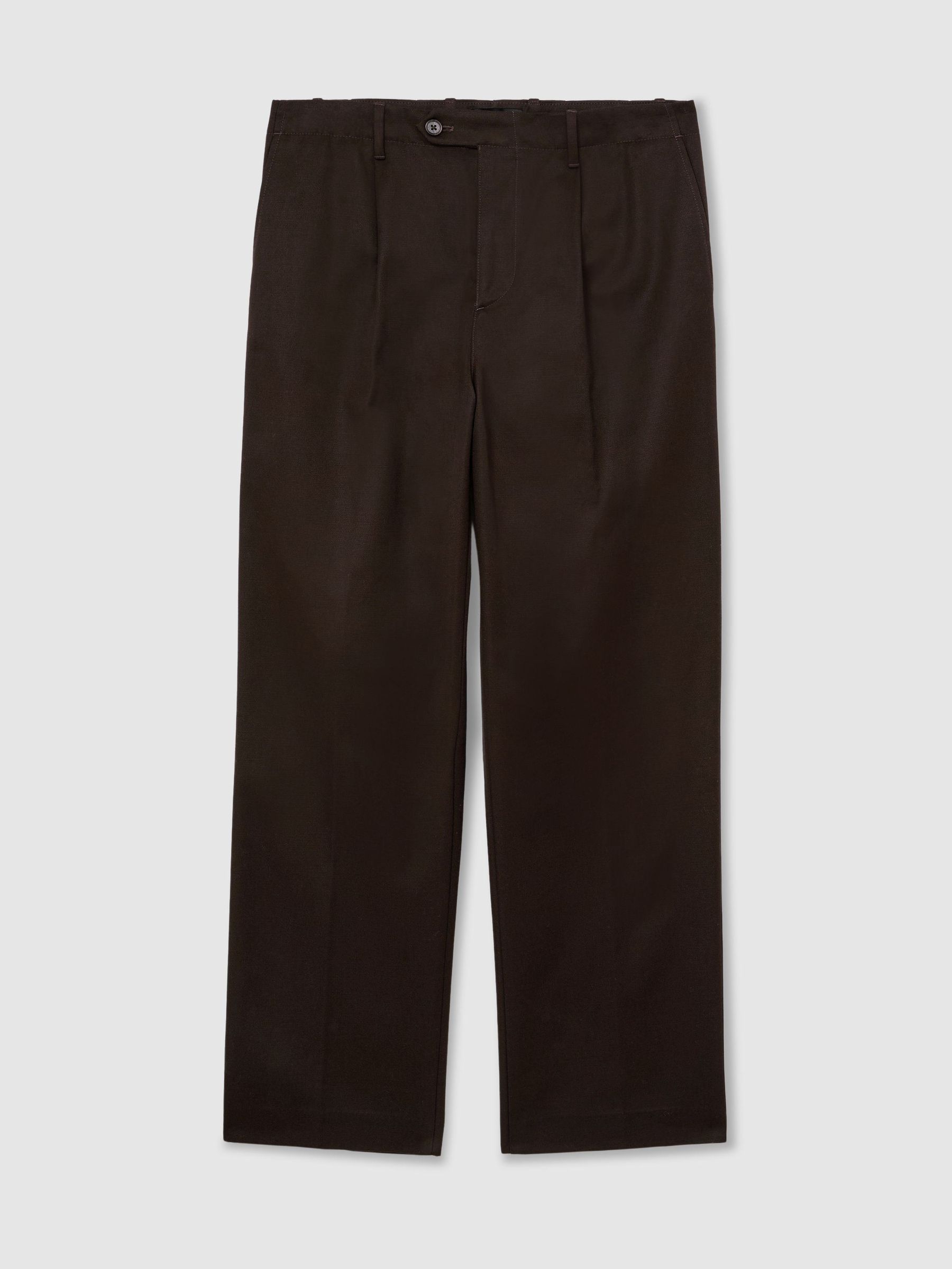Cotton Slub Pleated Relaxed-Fit Trousers in Brown - Image 2 of 7