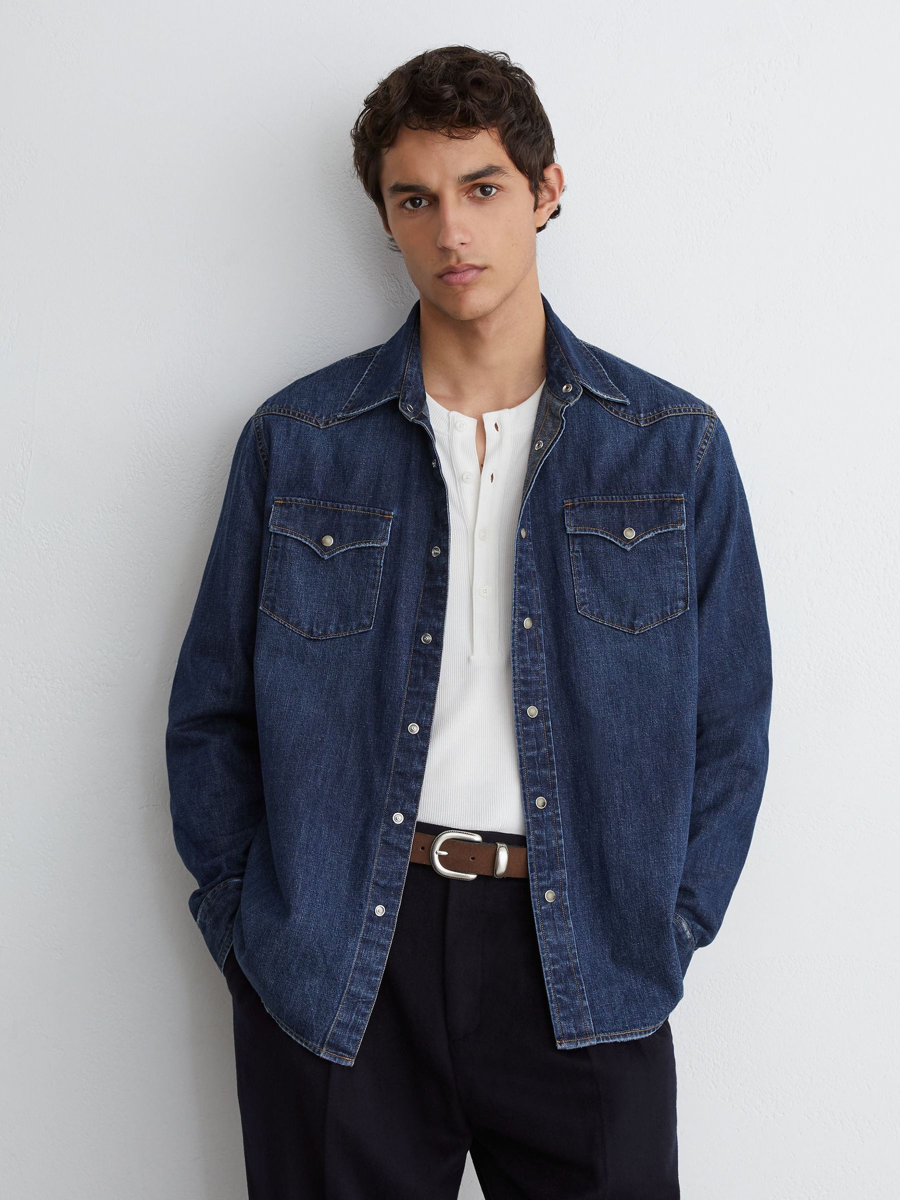 Denim Western Regular-Fit Shirt in Indigo Blue - Image 1 of 8 Denim Western Regular-Fit Shirt in Indigo Blue - Image 1 of 8
