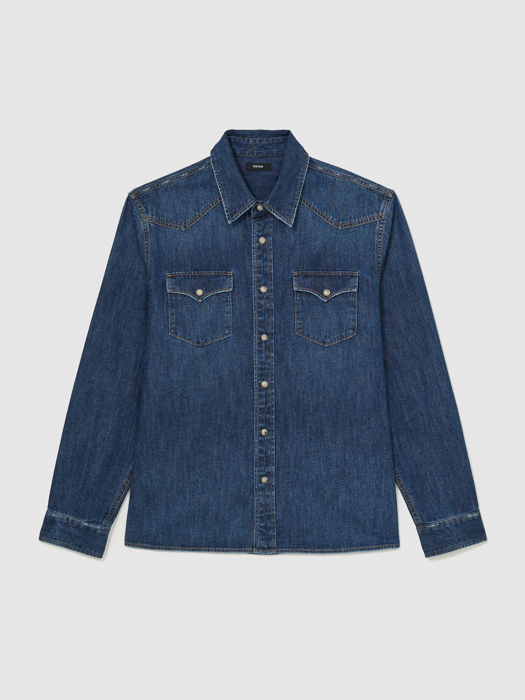 Denim Western Regular-Fit Shirt in Indigo Blue - Image 2 of 8