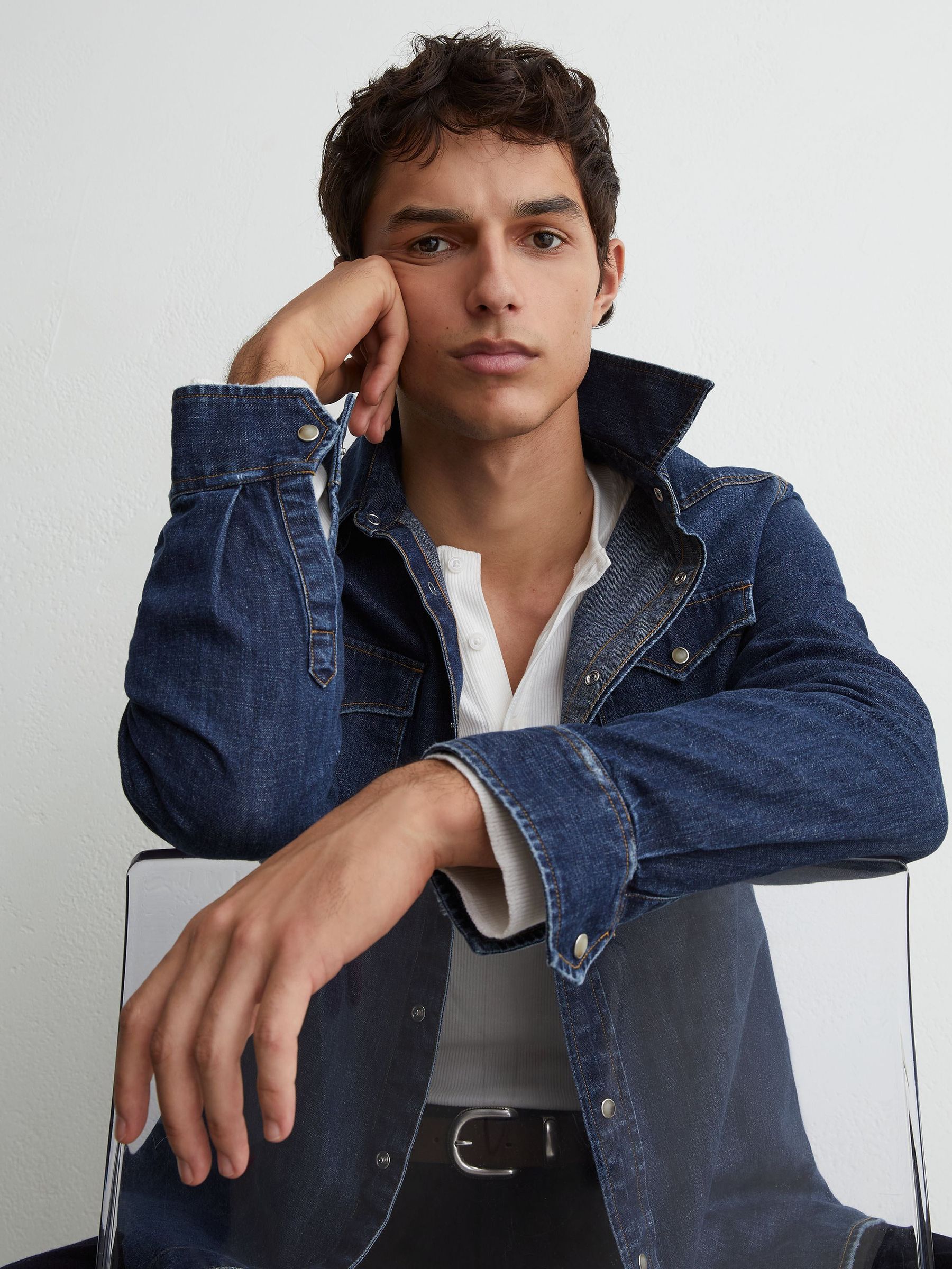Denim Western Regular-Fit Shirt in Indigo Blue - Image 3 of 8