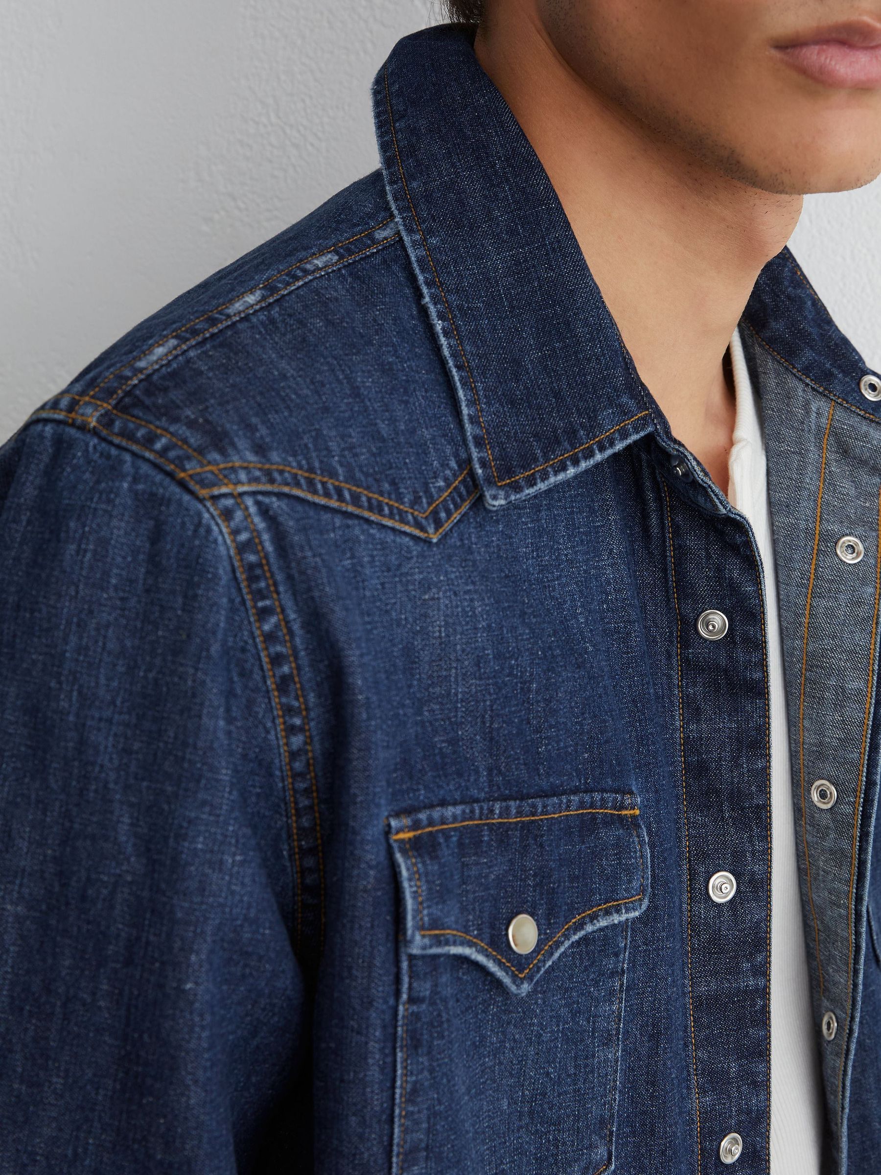 Denim Western Regular-Fit Shirt in Indigo Blue - Image 5 of 8