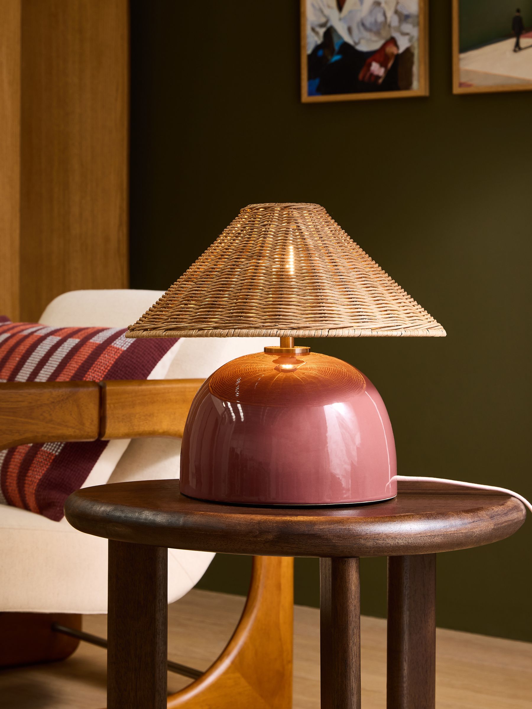 Nora Table Lamp in Burgundy Red/ Rattan - Image 1 of 5 Nora Table Lamp in Burgundy Red/ Rattan - Image 1 of 5