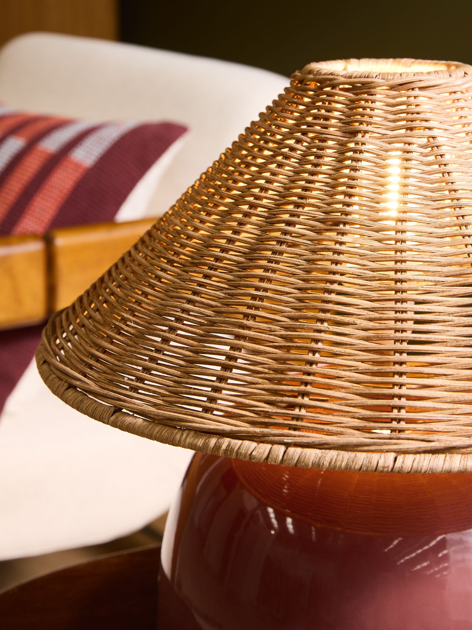 Nora Table Lamp in Burgundy Red/ Rattan - Image 2 of 5 Nora Table Lamp in Burgundy Red/ Rattan - Image 2 of 5