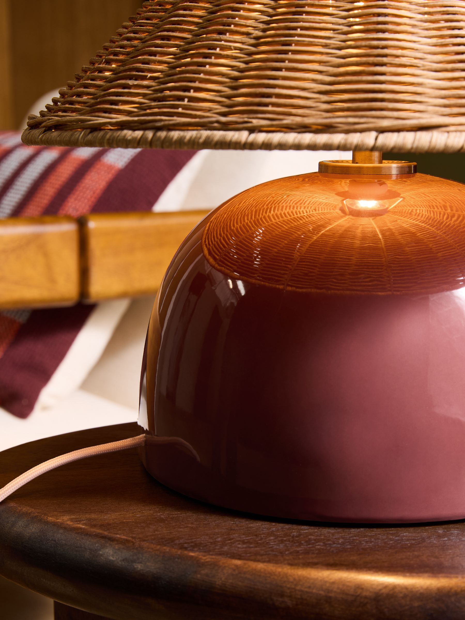 Nora Table Lamp in Burgundy Red/ Rattan - Image 3 of 5