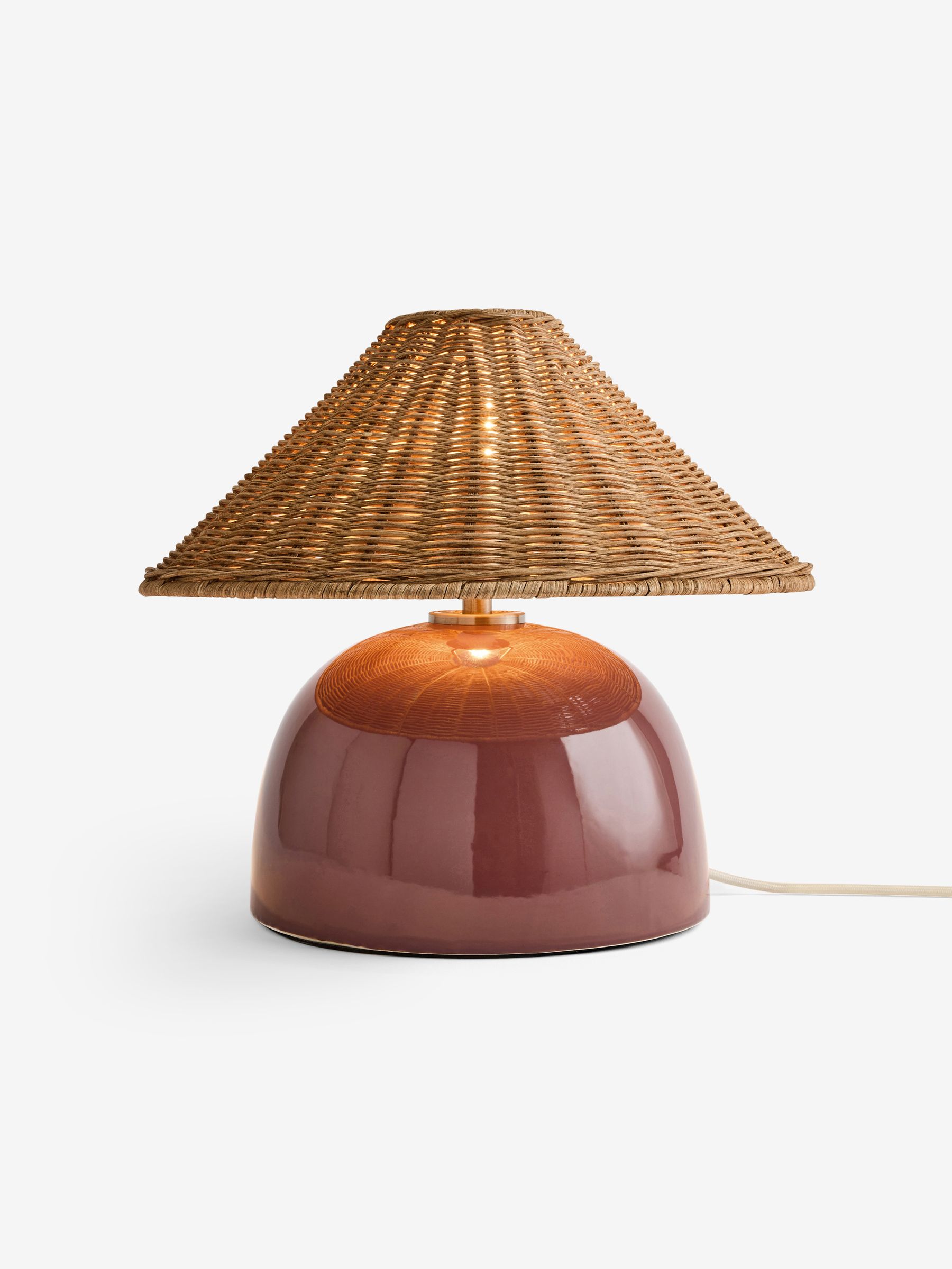 Nora Table Lamp in Burgundy Red/ Rattan - Image 4 of 5