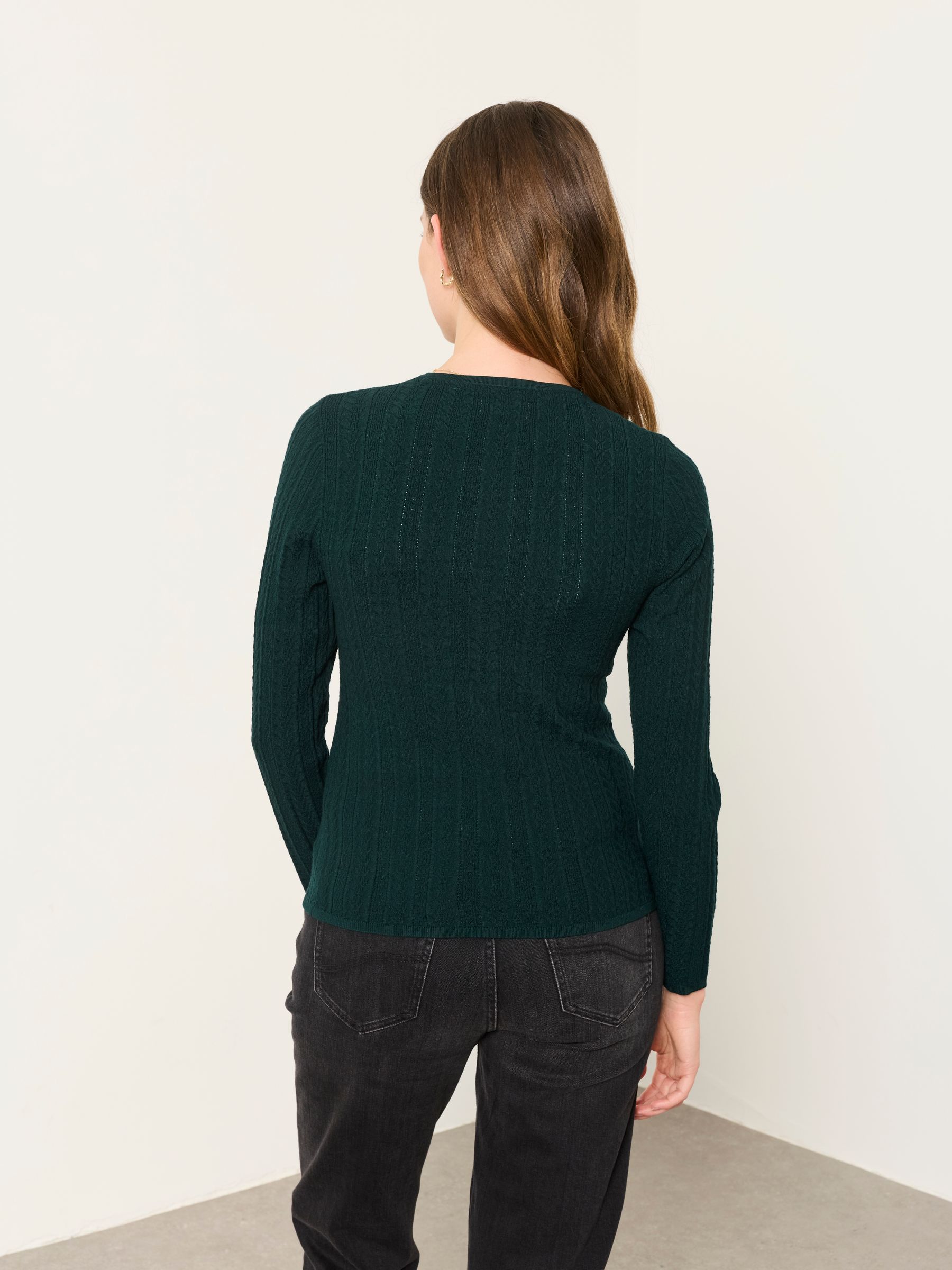 Mae Jade Green Knitted Frill Front Henley - Image 2 of 5
