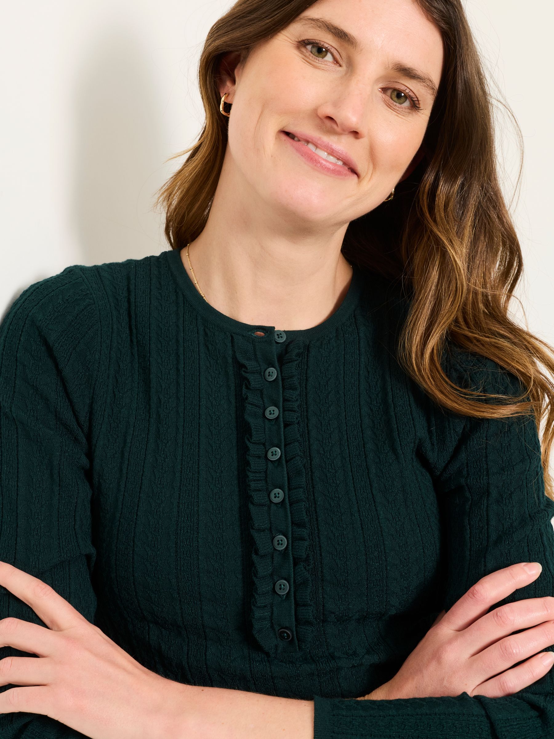 Mae Jade Green Knitted Frill Front Henley - Image 4 of 5