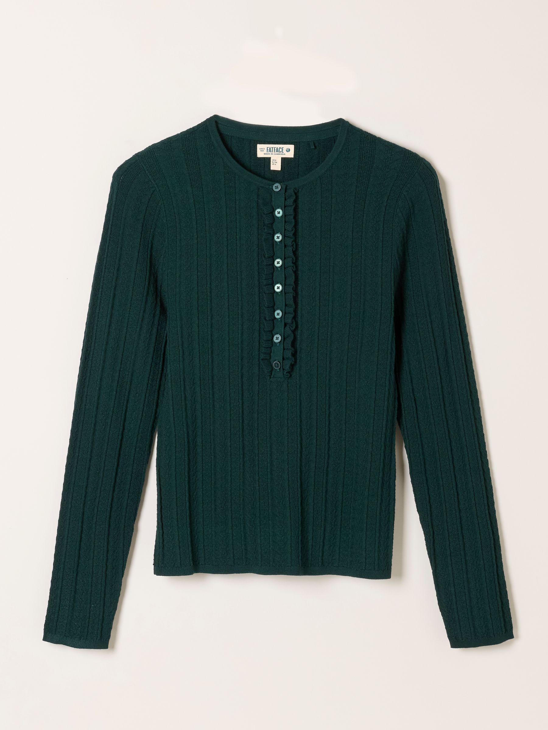 Mae Jade Green Knitted Frill Front Henley - Image 5 of 5 Mae Jade Green Knitted Frill Front Henley - Image 5 of 5