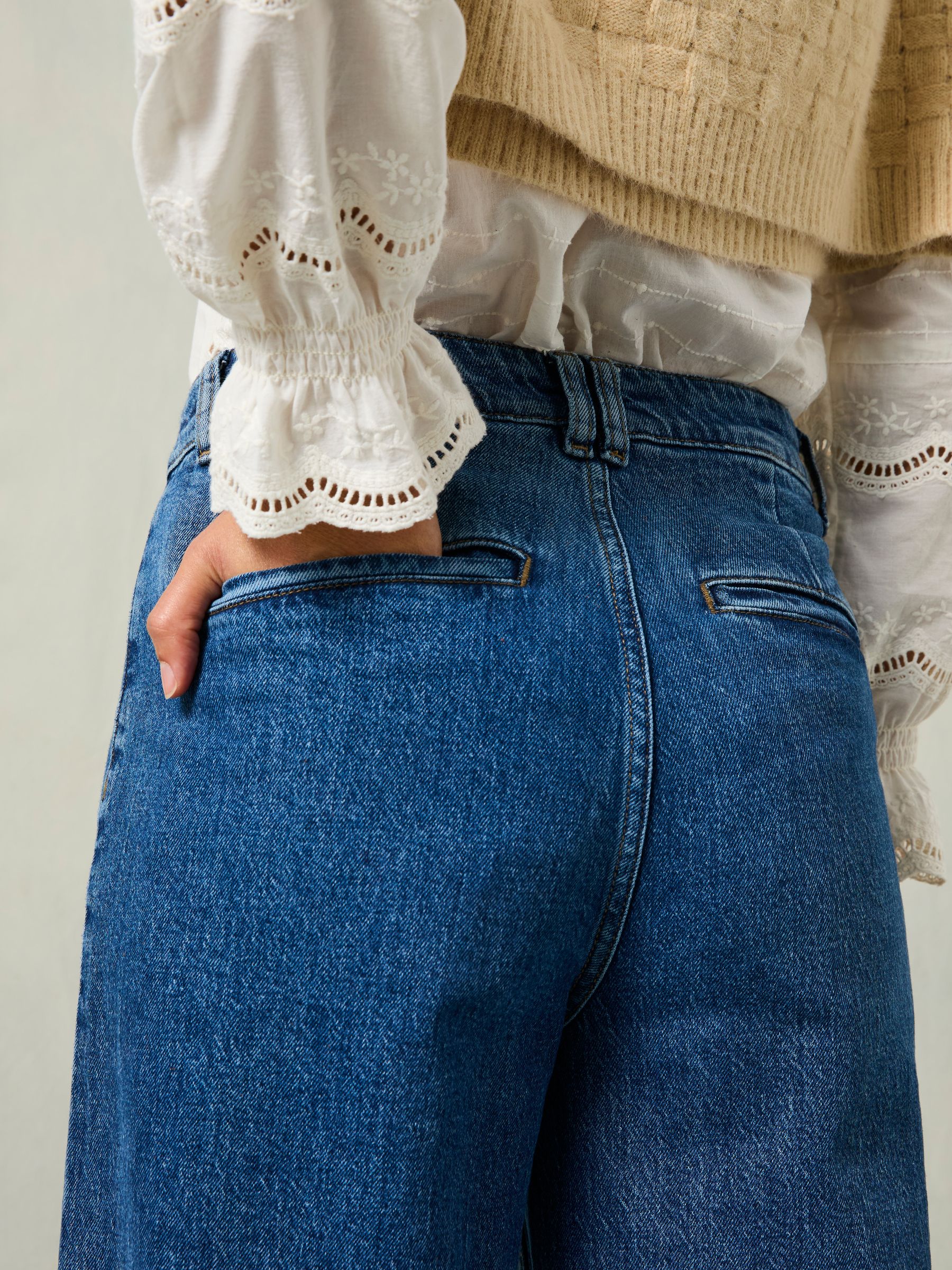 Patch Pocket Blue Denim Petite Flare Jeans - Image 2 of 6