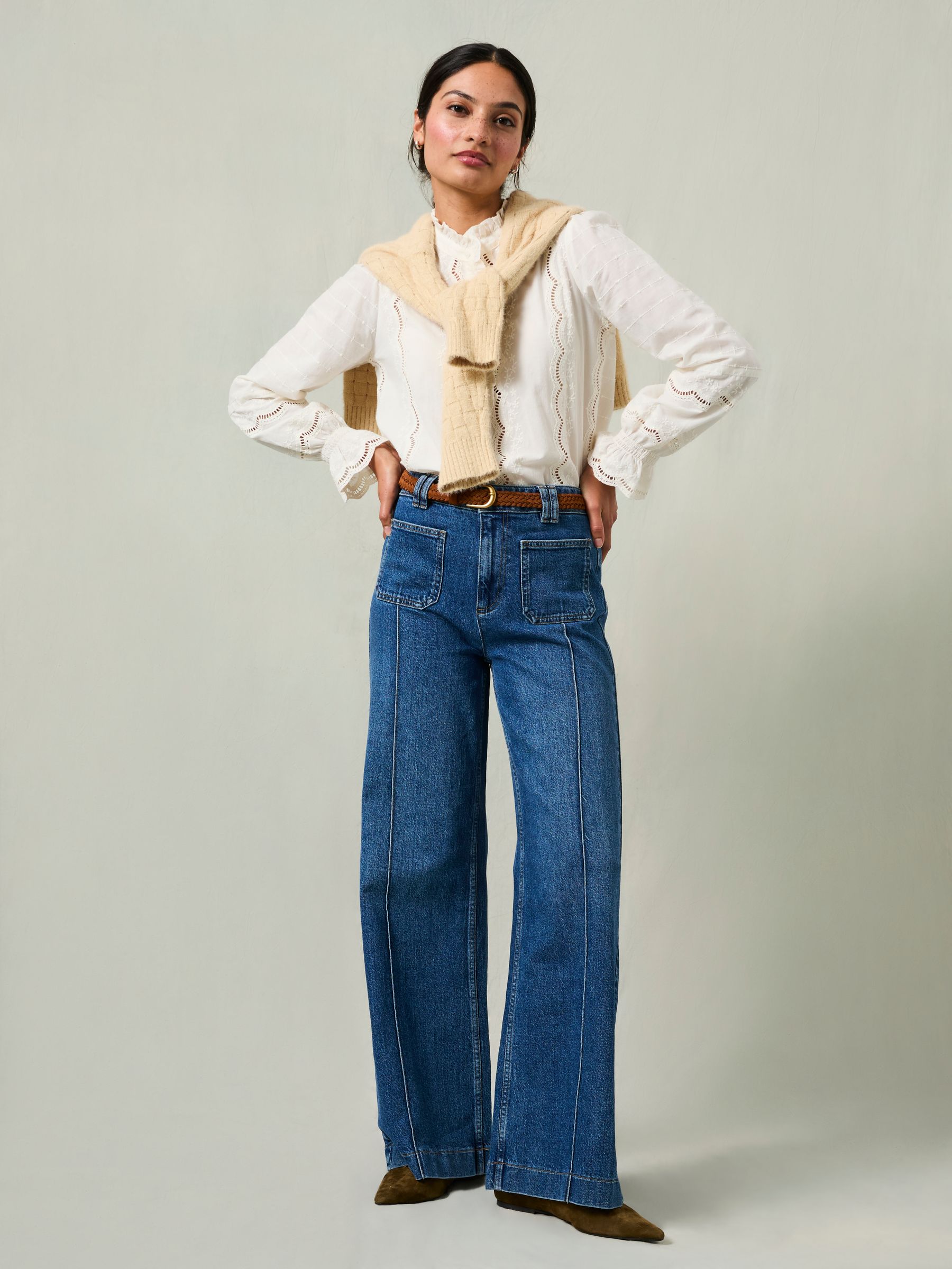 Patch Pocket Blue Denim Petite Flare Jeans - Image 3 of 6