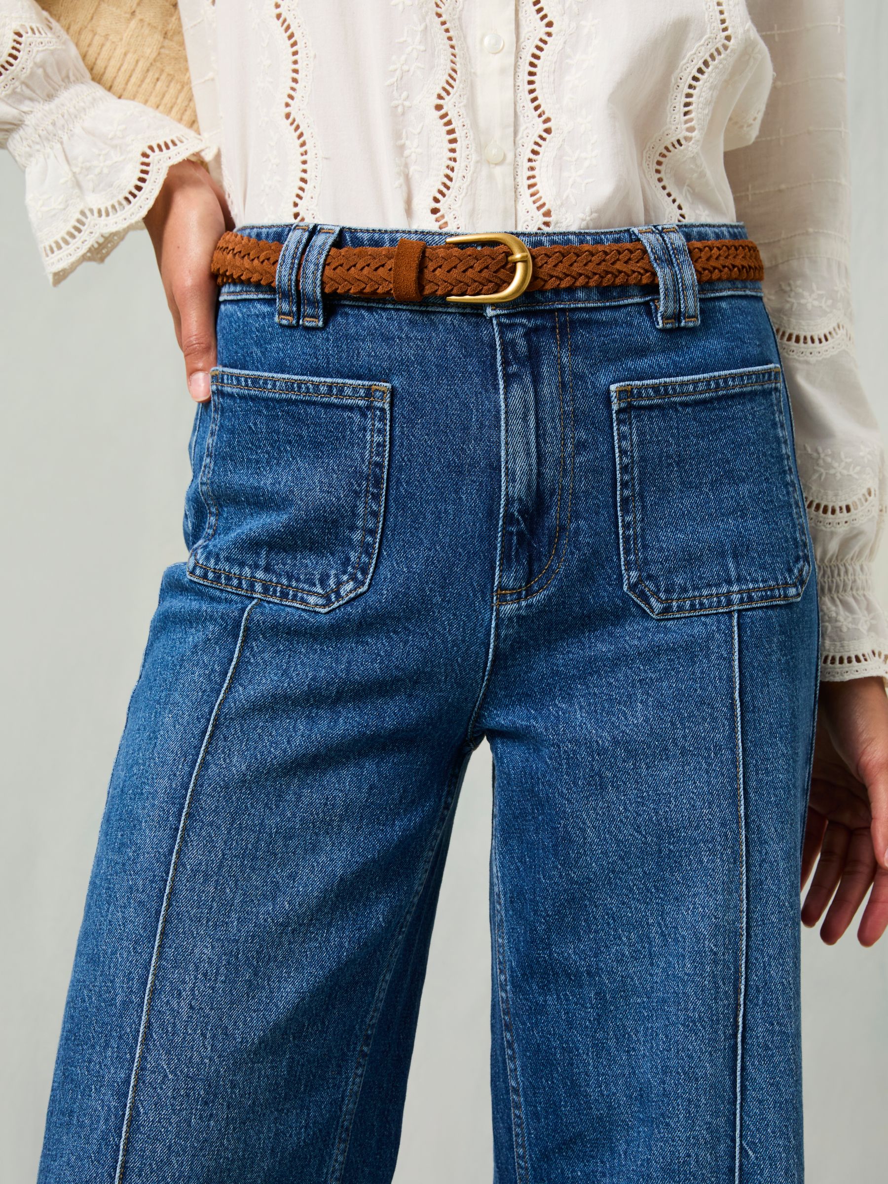 Patch Pocket Blue Denim Petite Flare Jeans - Image 4 of 6