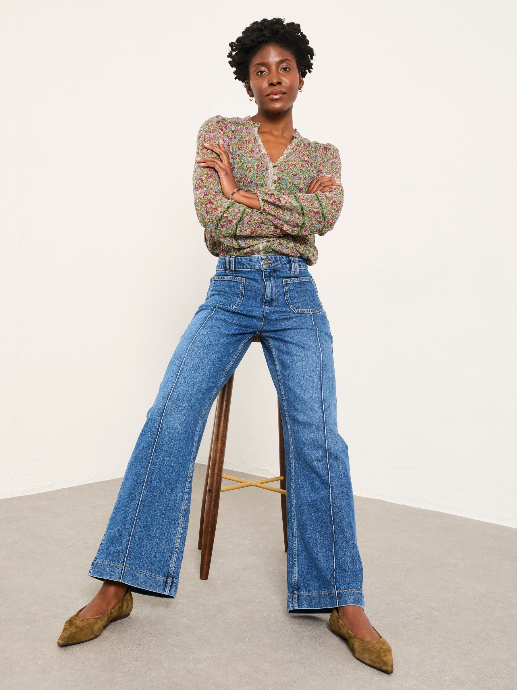 Patch Pocket Blue Denim Petite Flare Jeans - Image 5 of 6