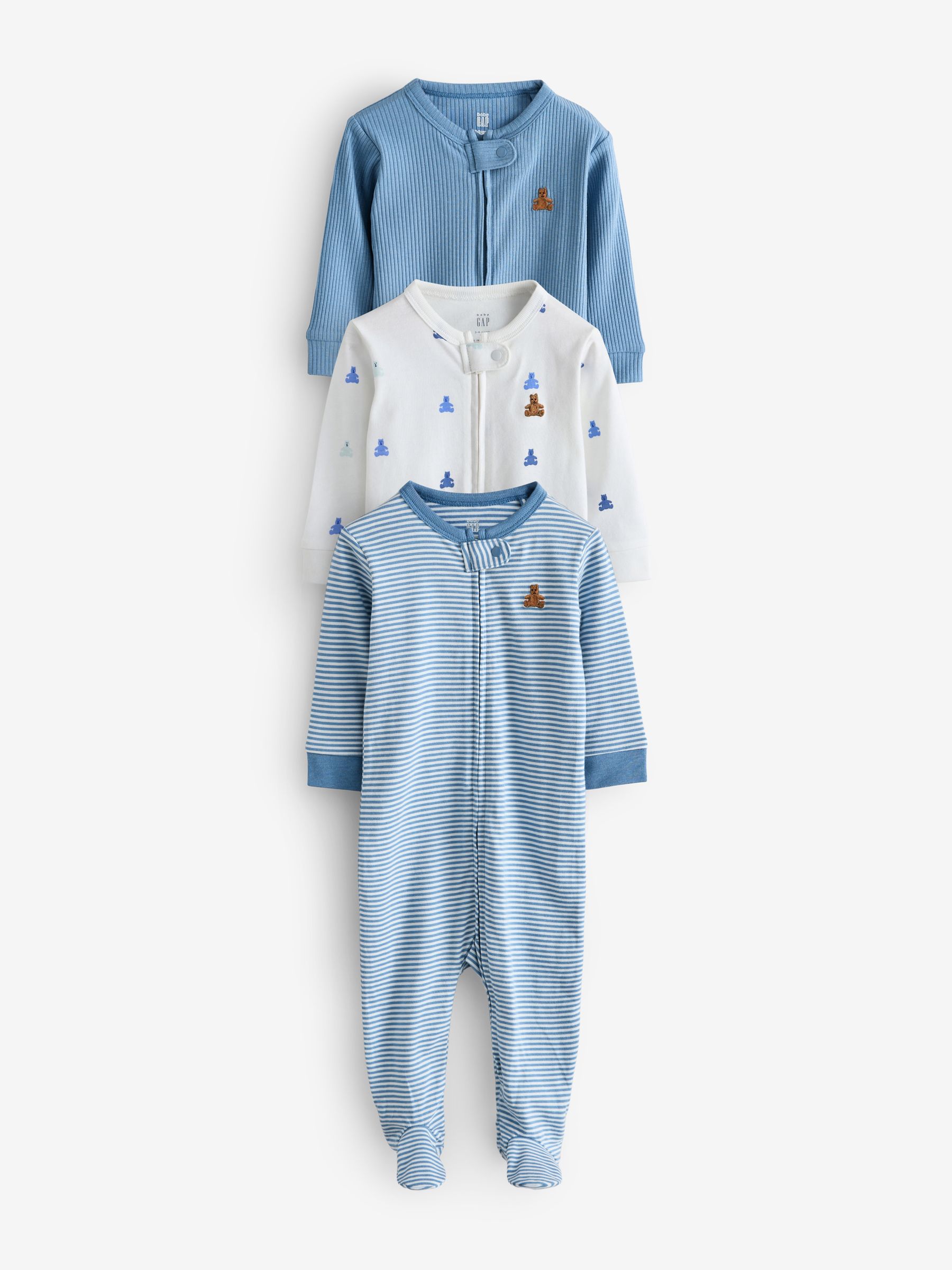 Blue and White 3 Pack Baby Sleepsuit - Image 1 of 8