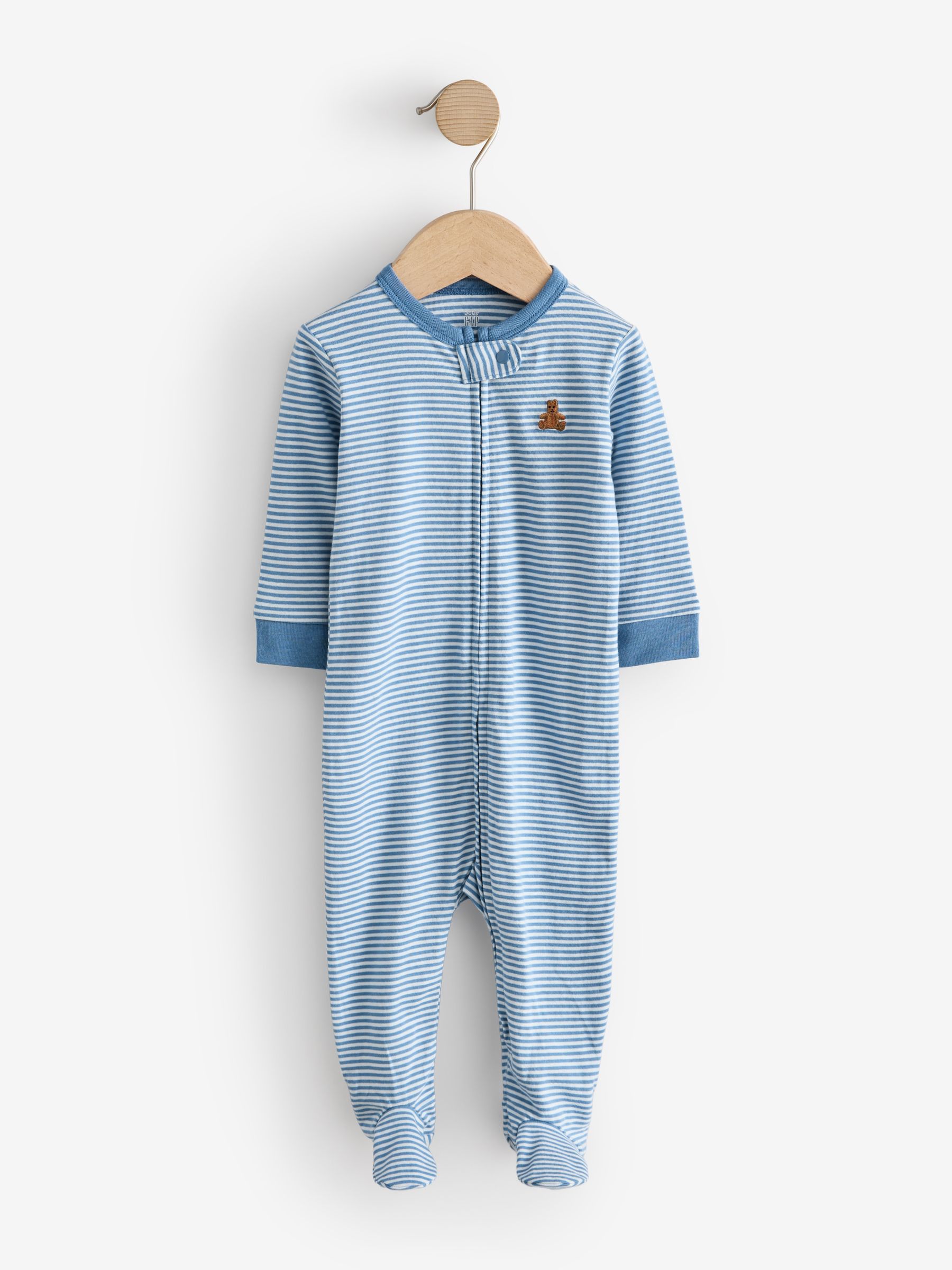Blue and White 3 Pack Baby Sleepsuit - Image 4 of 8