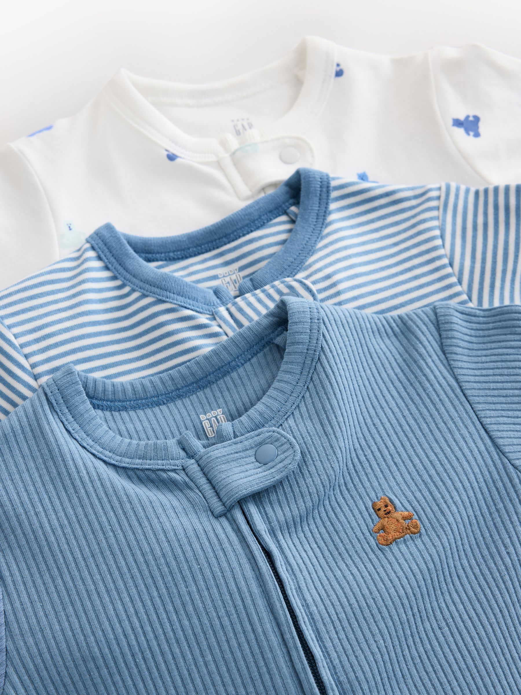 Blue and White 3 Pack Baby Sleepsuit - Image 6 of 8